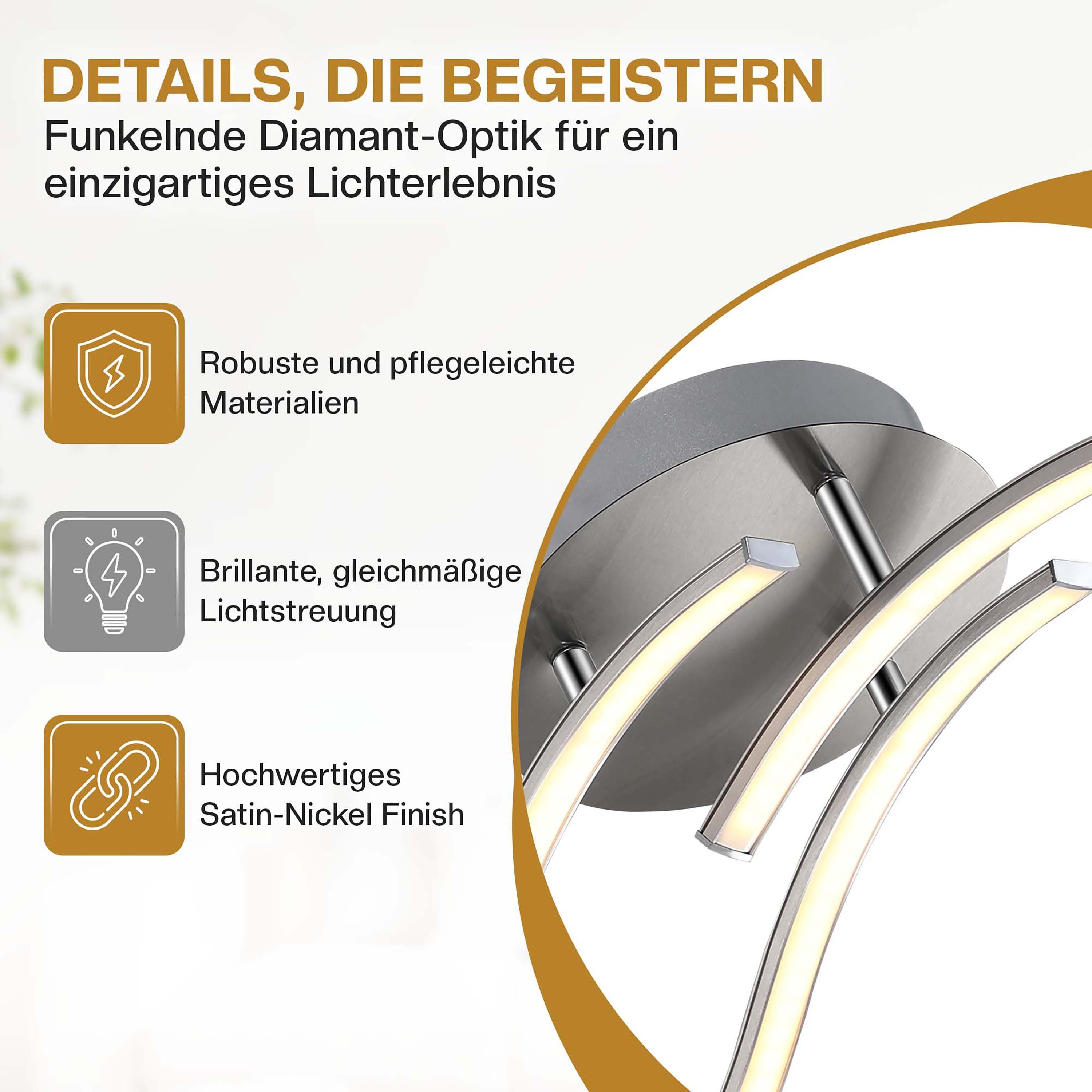 monzana Deckenleuchte Tripple Bolge, Modell "Tripple Bolge", LED 3 flammig warmweiß Flexible Arme Silber Deckenlampe