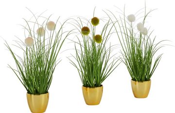 Kunstgras Grasbusch mit Kletten, Leonique, Höhe 35 cm, Kunstpflanze, Gras, im Topf, 3er-Set
