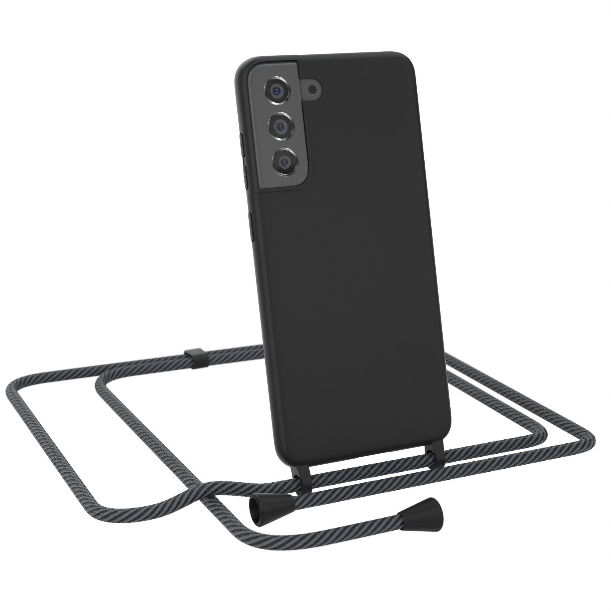 EAZY CASE Handykette Runde Silikon Kette für Samsung Galaxy S21 FE 5G 6,41 Zoll, Smartphonekette Cross Bag Silikonhülle Umhängetasche Anthrazit Schwarz