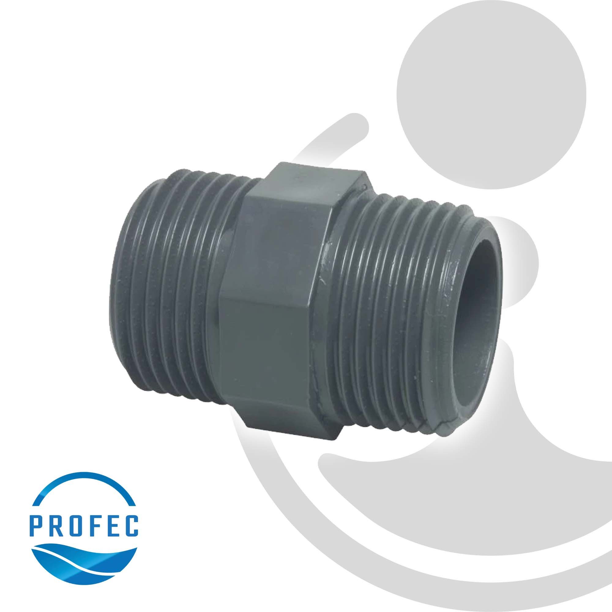Thumbnail - Profec Gewindefitting Doppelnippel mit Achtkant, PVC-U, beidseitig AG - 10 bar, grau, 1 1/4 Zoll