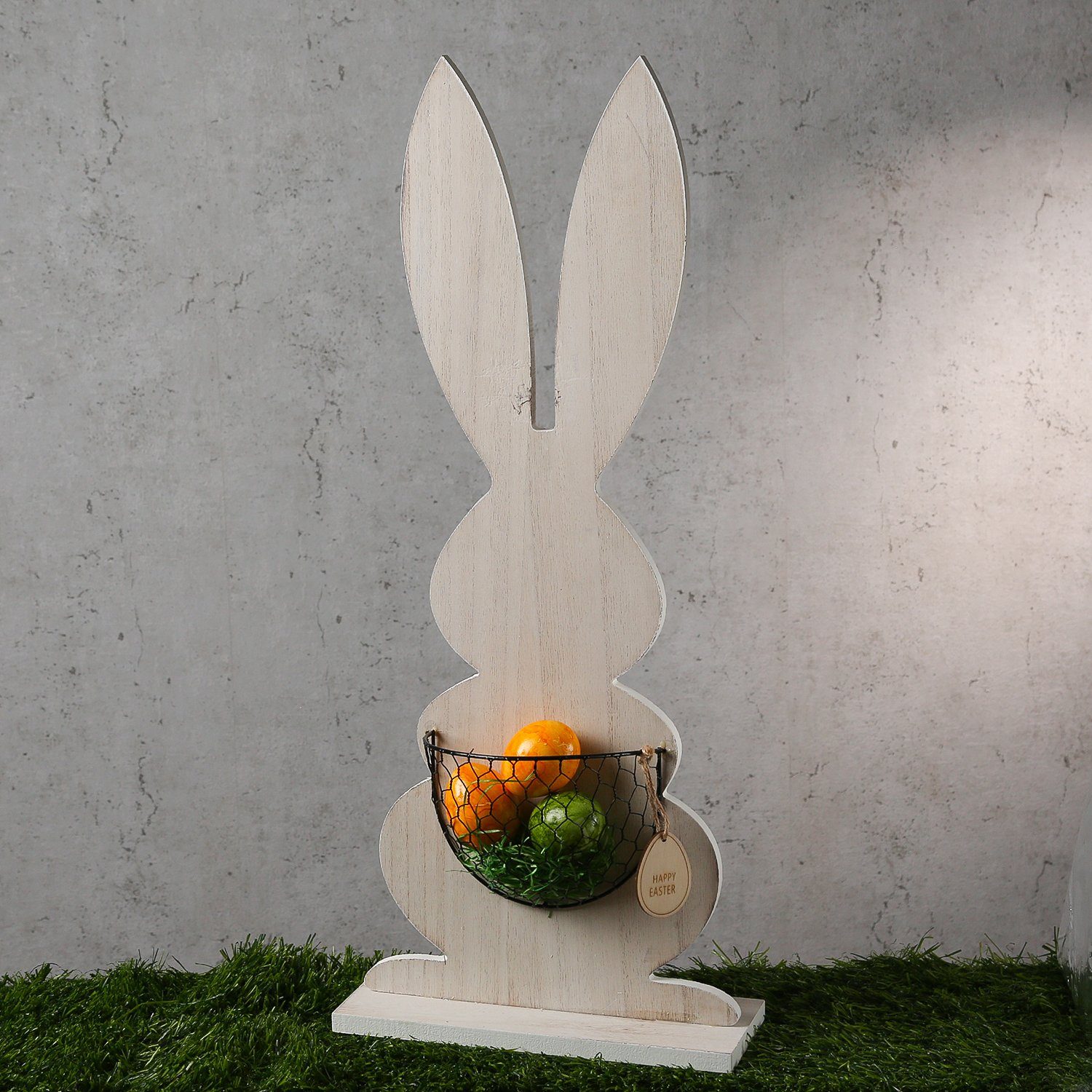 MARELIDA Osterhase Hase mit Eierkorb Holz stehend Deko Ostern H: 60cm für  Innen weiß (1 St)