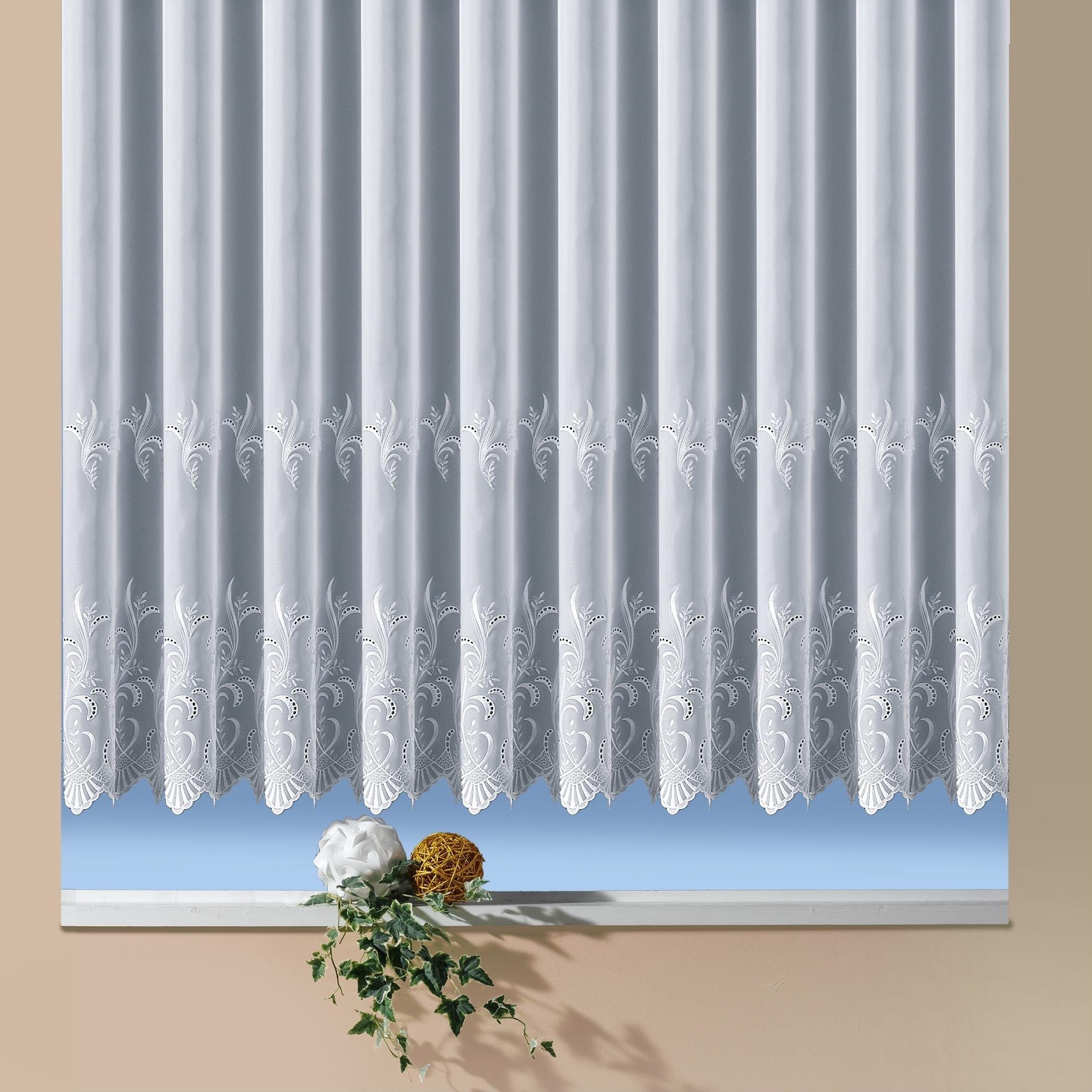 Weckbrodt Gardine Potsdam (1 St), Kräuselband, transparent, Voile, echte Stickerei, Voile, halbtransparent, Bordüre, Kante, Store