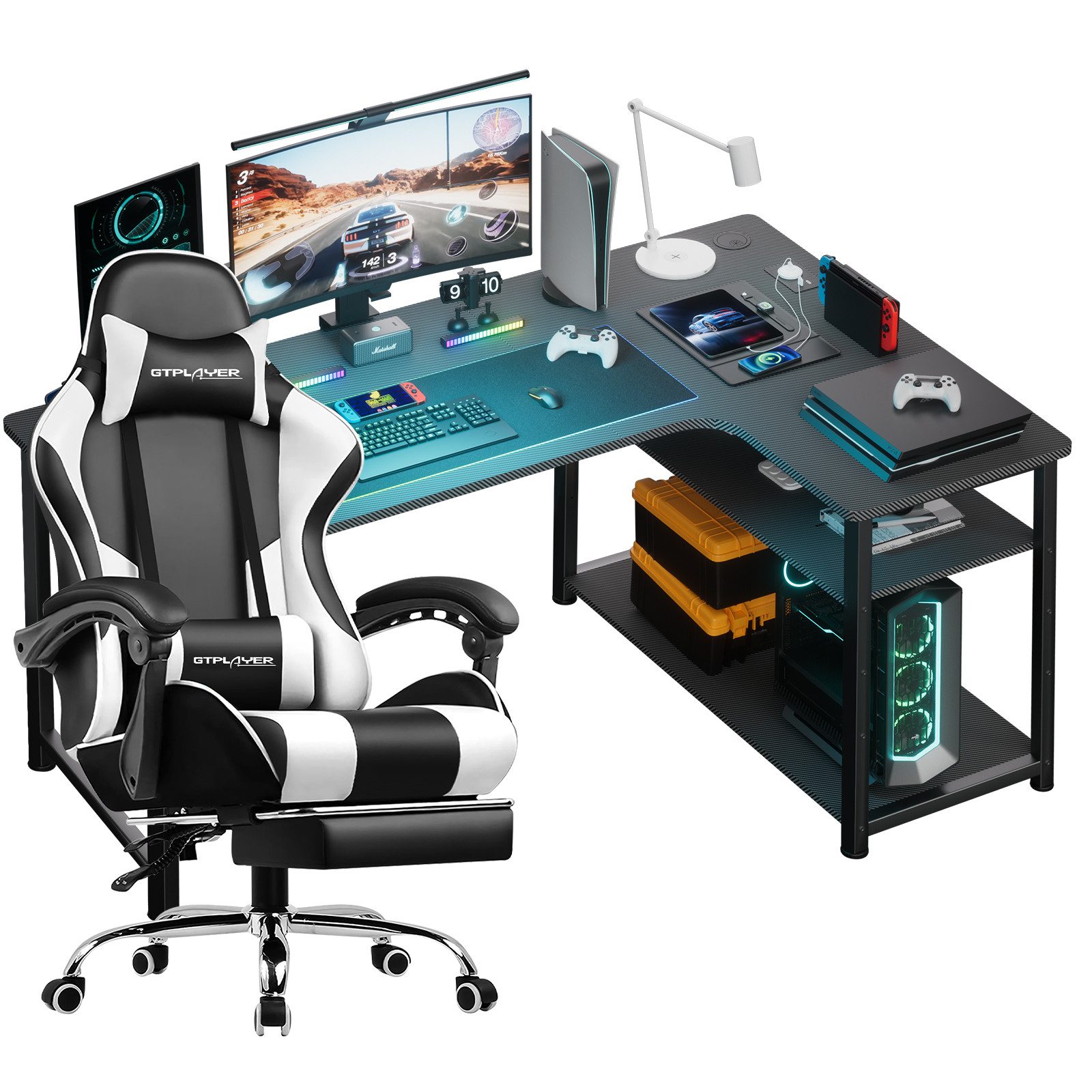 Gamingtisch Gaming Tisch + Gaming Stuhl- Set, Computertisch Stuhl Set für Gaming