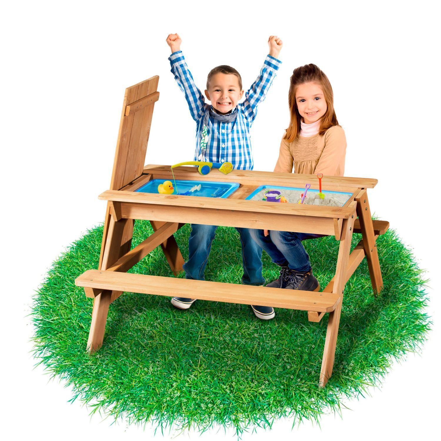 Coemo Garten-Kindersitzgruppe, (Set, 1-tlg), 2 in 1 Kindersitzgarnitur Sitzgruppe Sand- und Wasserspieltisch Garten