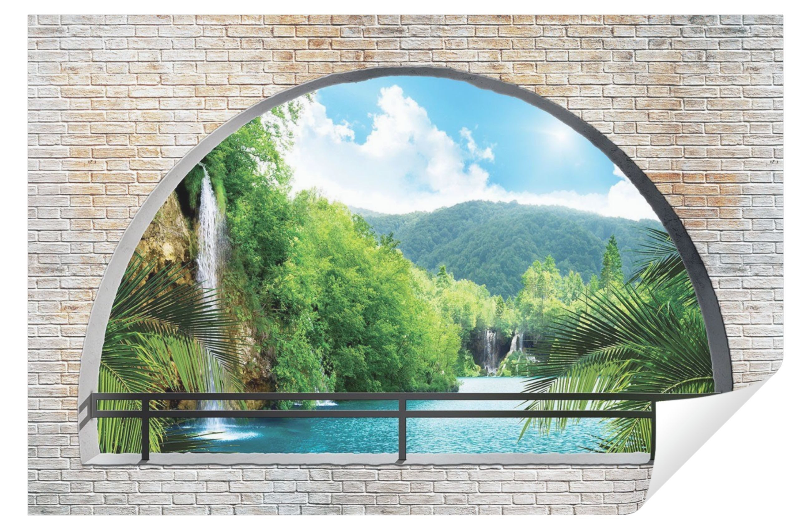 Fototapete 3D EFFEKT Wasserfall Fenster Natur Vlies Tapet Wohnzimmer Schlafzimmer