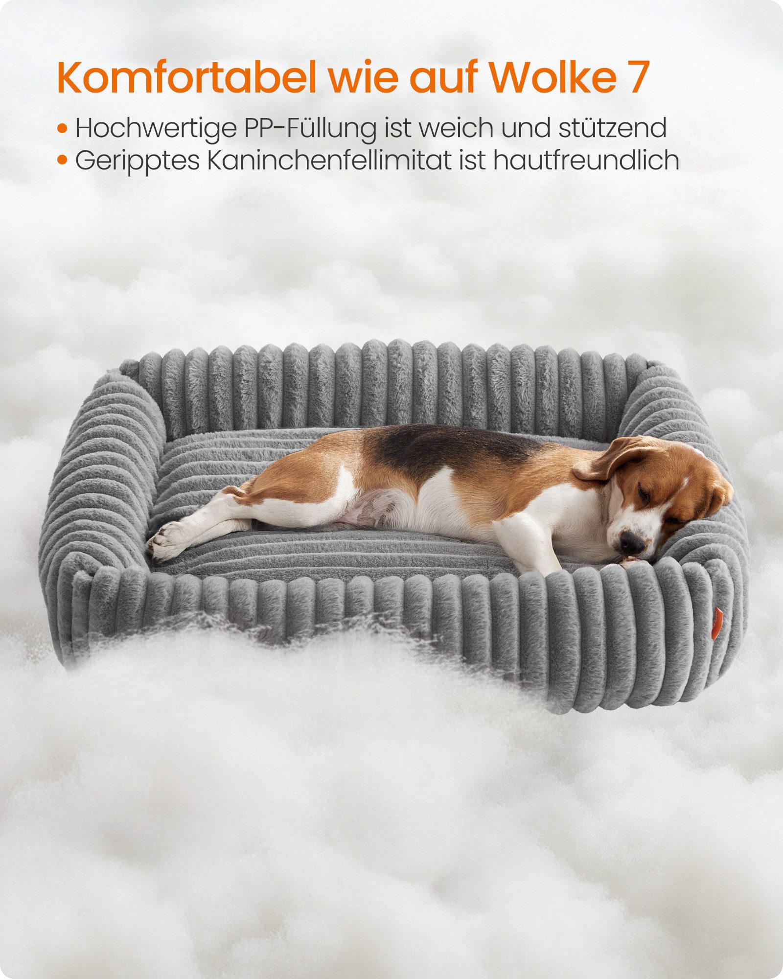 FEANDREA Hundebett orthopädisches Hundekörbchen, flauschige Hundematte, großes, Hundekissen waschbar, weiche Polsterung, 91 x 68 x 18 cm, L