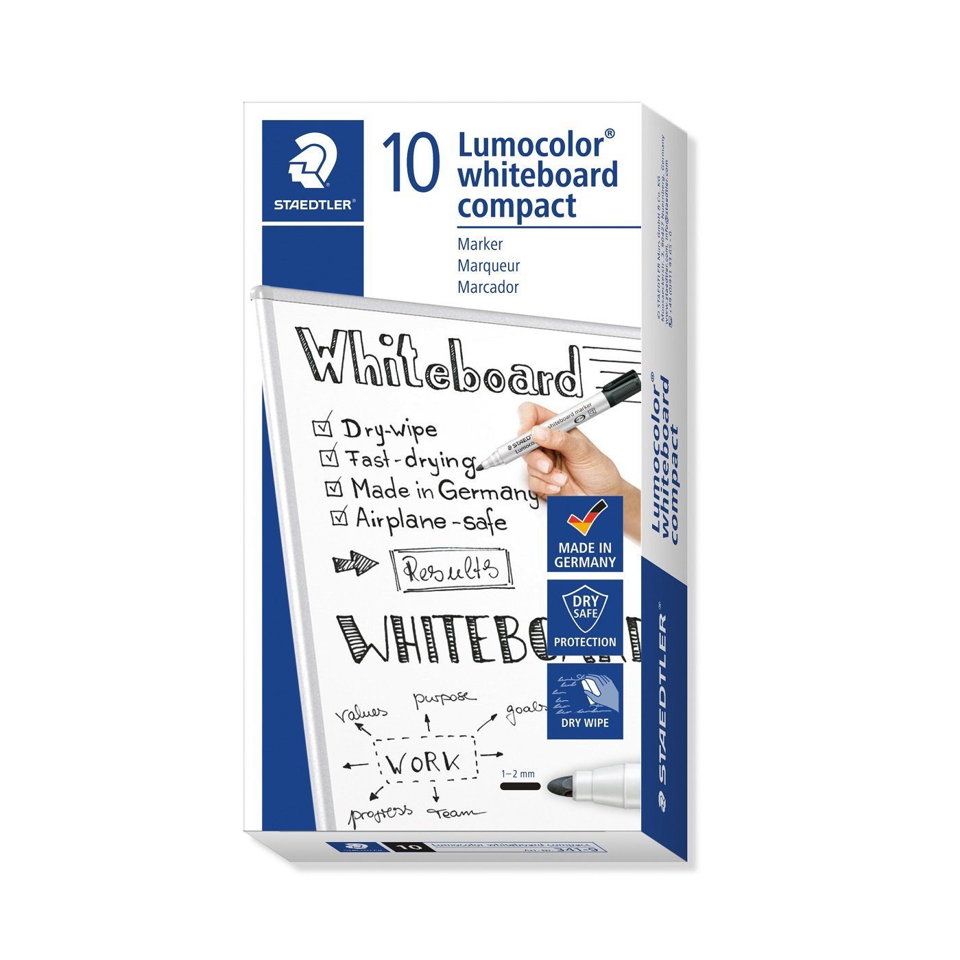 STAEDTLER Whiteboard Marker 10 Whiteboardmarker LUMOCOLOR 1-2mm schwarz, Xylol- & Toluolfreie Tinte