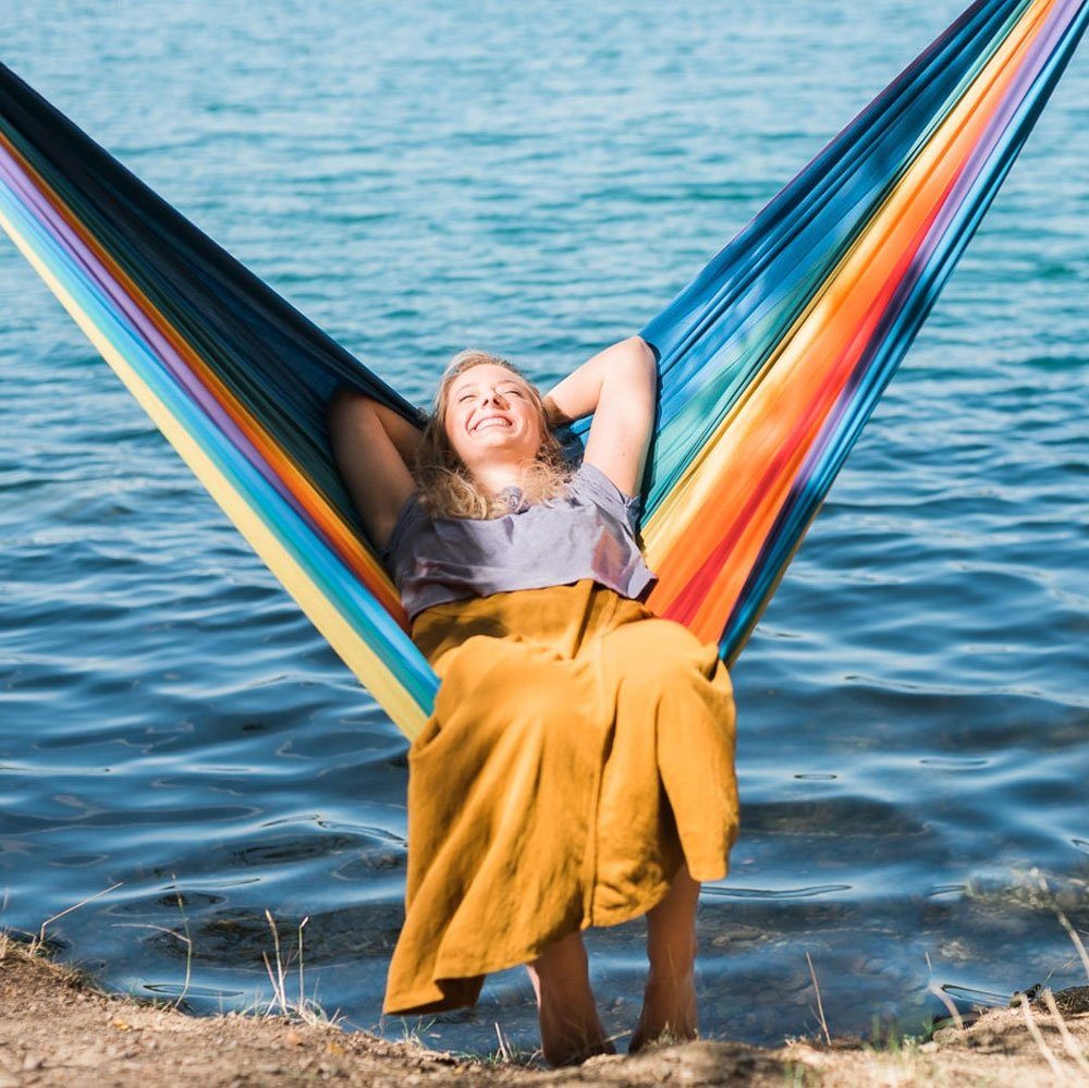 HängemattenGlück Hängematte Reisehängematte Camino M colorido GOTS Bio Baumwolle Hängemattenglück, Fair hergestellter Artikel aus Bio Baumwolle GOTS zertifiziert