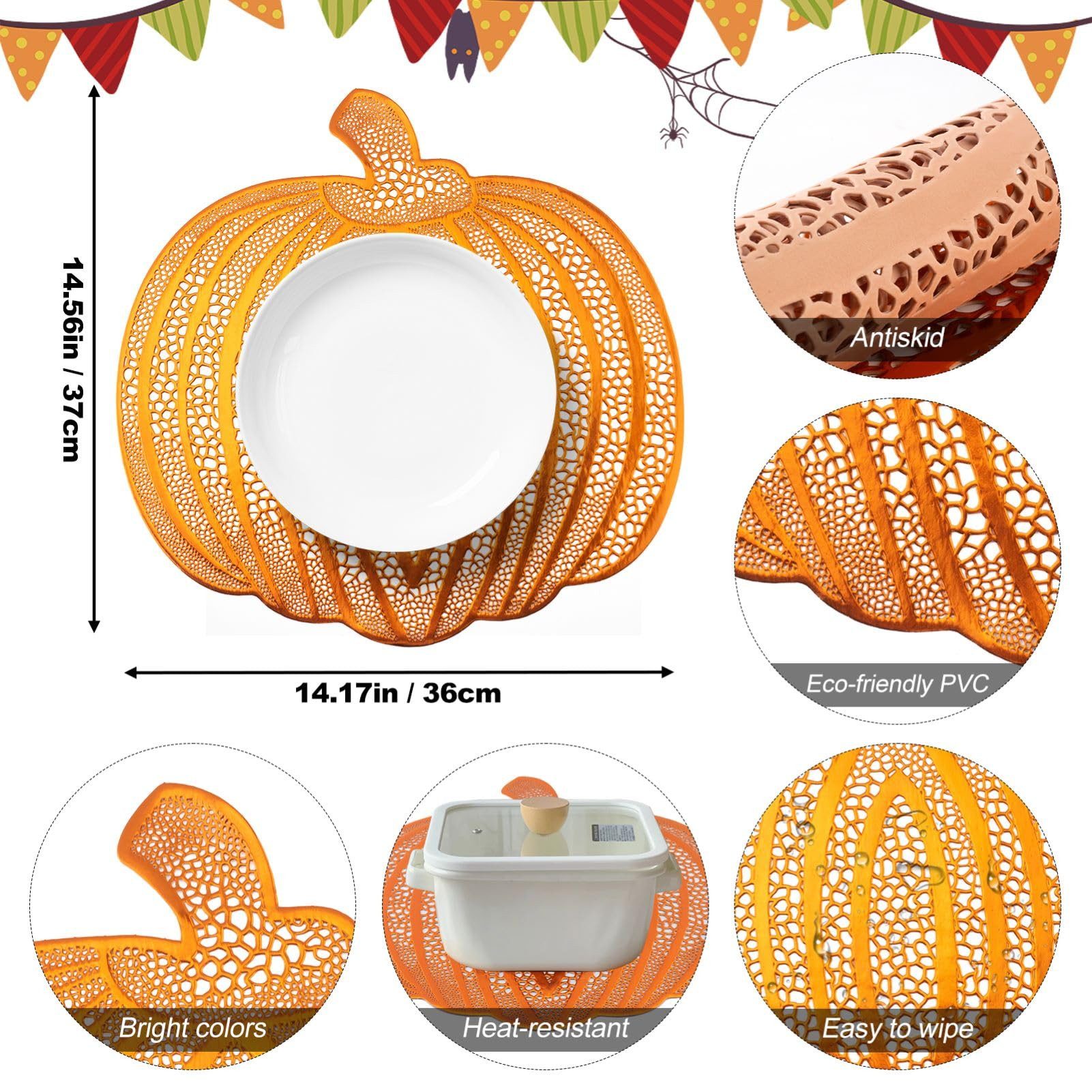 CLTYQ Platzset 6er-Set Kürbis-Tischsets, Tischsets mit günstig online kaufen