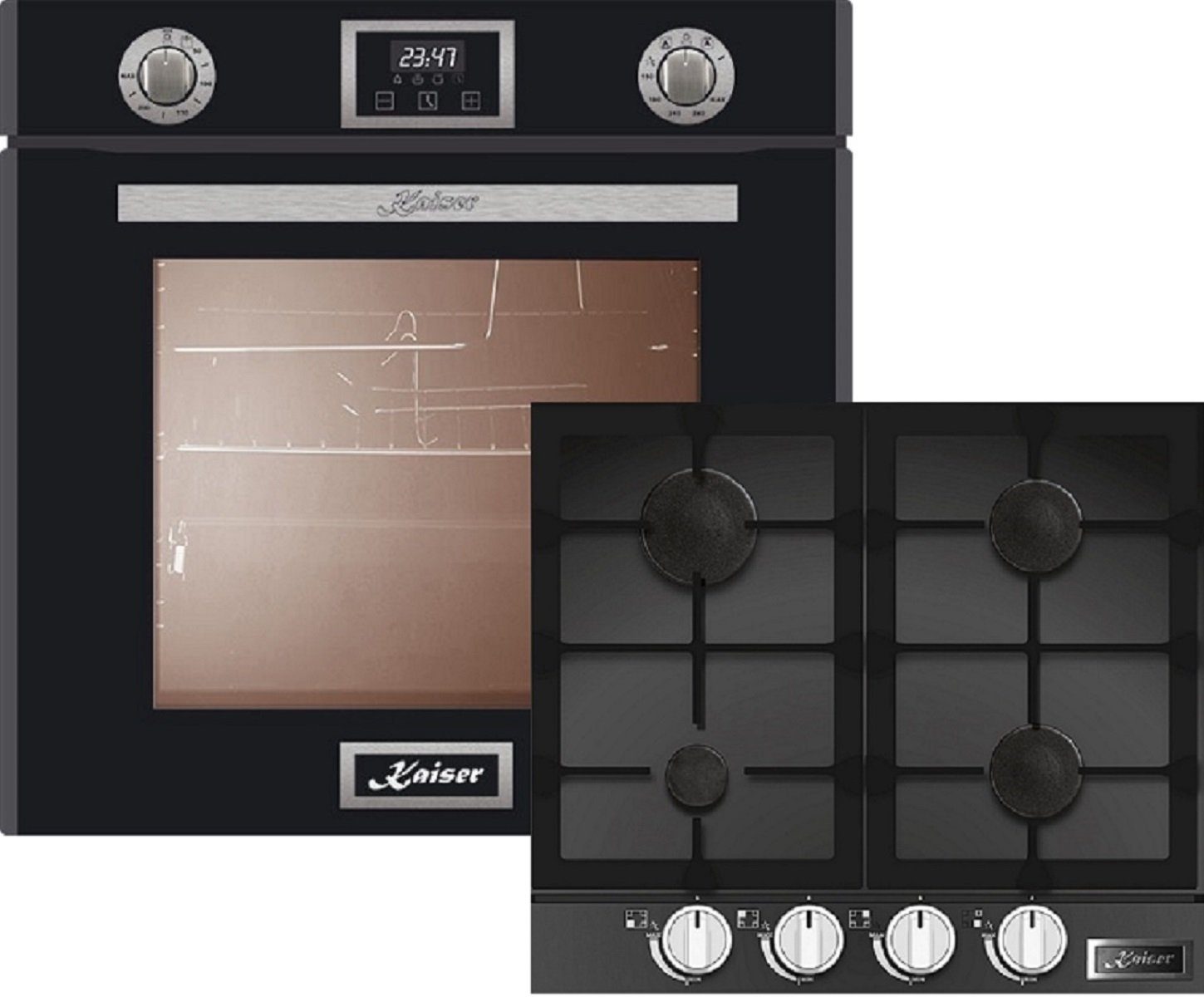 Kaiser Küchengeräte Backofen-Set Herd Set Autark Einbau Gasbackofen Autark, 79L+Gas-Kochfeld 60 cm, 4 Gasbrenner, davon 1 Turbo – Gasbrenner EG 6374 SP + KCG 6387, mit 1-fach-Teleskopauszug