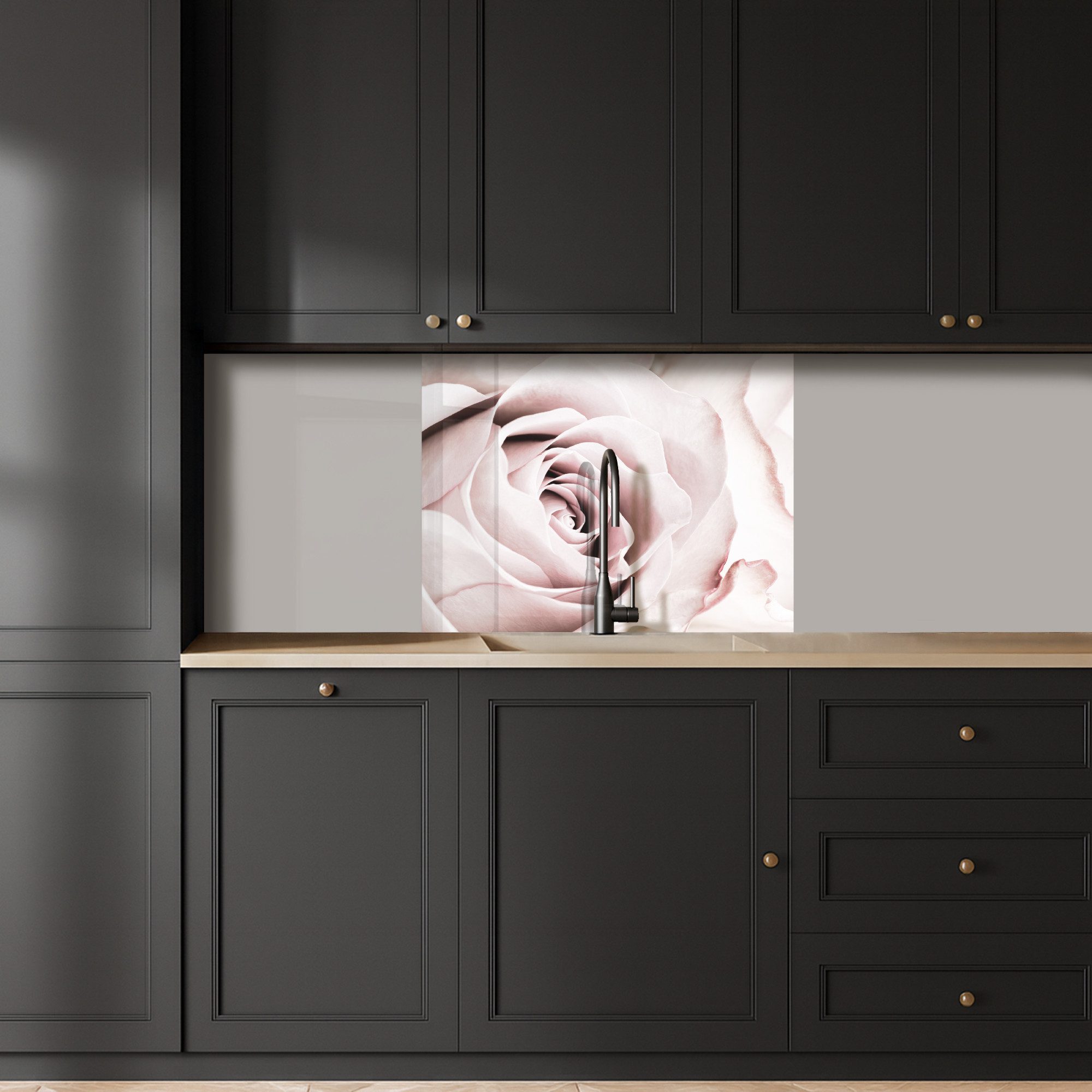 KitchenYeah Küchenrückwand selbstklebend Blumen - Rose - Rosa - Botanisch, (1-tlg), Spritzschutz, Küche, Rückwand, Küchenwand, Küchenfront, 80x60 cm