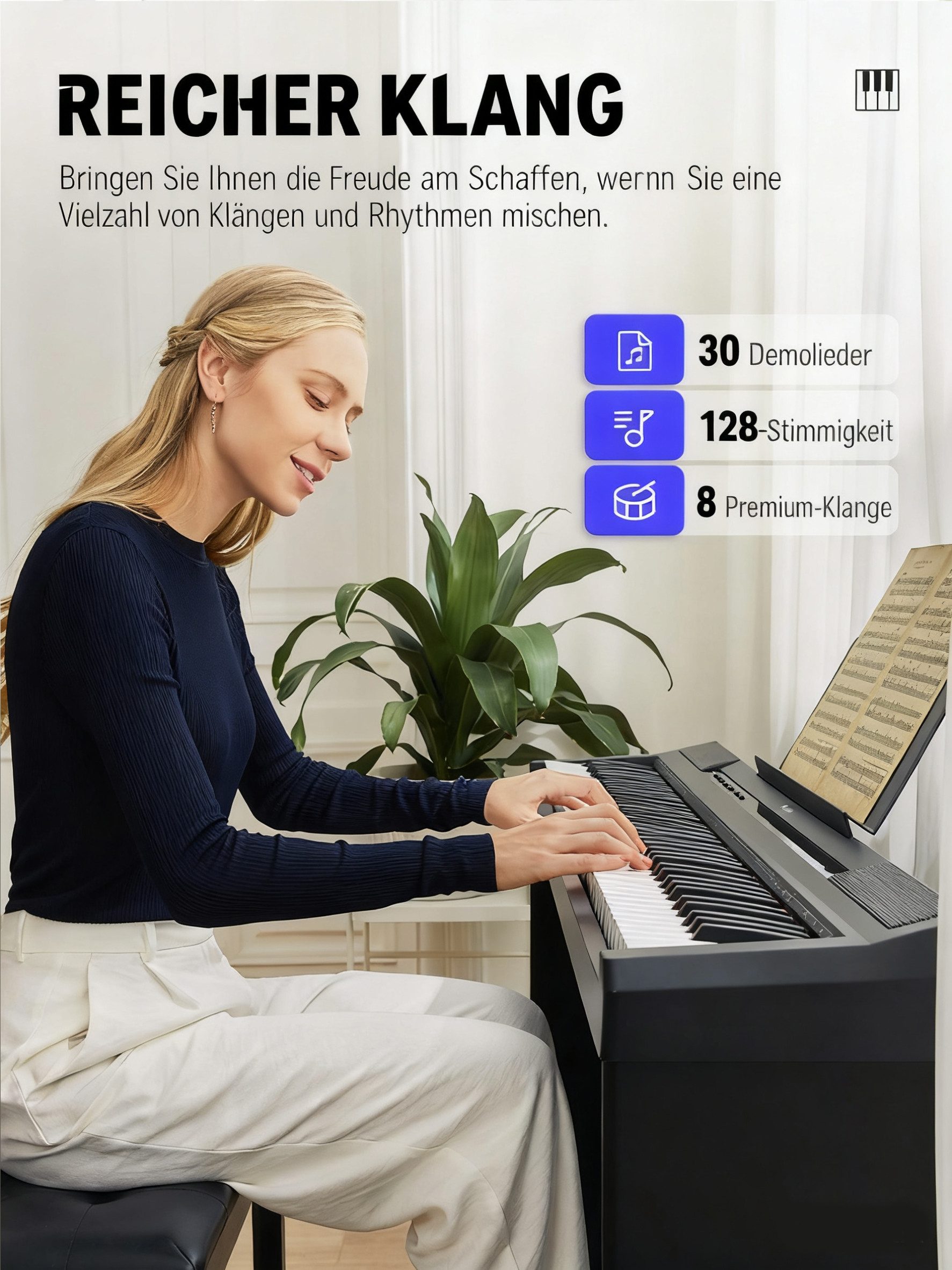 Donner Digitalpiano E-pinao 88 Tasten halbgewichtetes Tastatur Keyboard Klavier DEP-10 (SET, Möbelständer, Dreifachpedalen, Netzteil), ideal fur Piano-Einsteiger,tragbar
