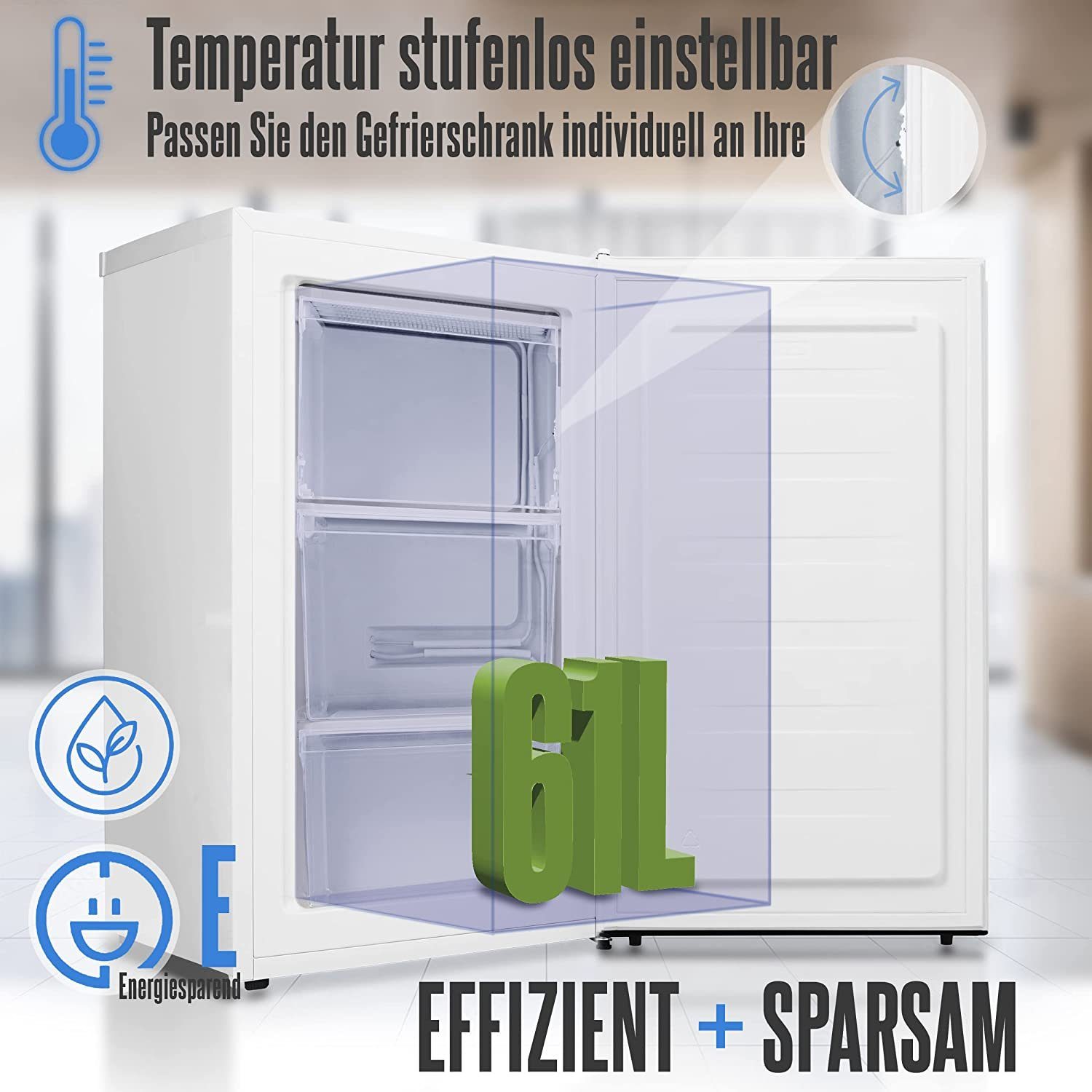 Heinrich´s Gefrierschrank HGS 4089 W, 84.2 cm hoch, 47.5 cm breit, Freezer, 3x Gefrierschublade, 85 Liter, Temperatur:-18°C~-38°C, weiß – Bild 2 von 5