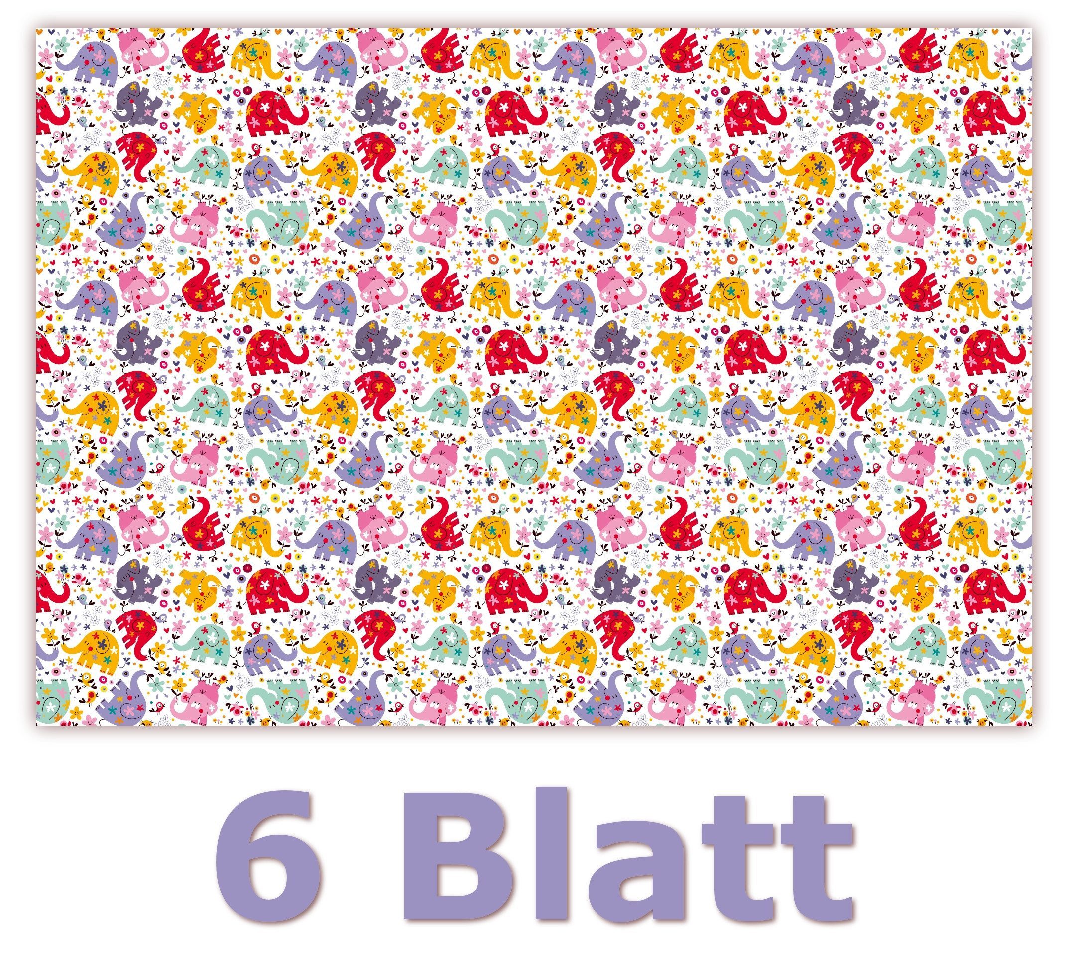 LYSCO Geschenkpapier Geschenke schönes Motiv bunte Elefanten,Vögel,Sterne,Herzen(GES-501), in verschiedenen Motiven verfügbar (6St), Geschenkverpackung Karton Paket Päckchen Lachen Sommer Kinder