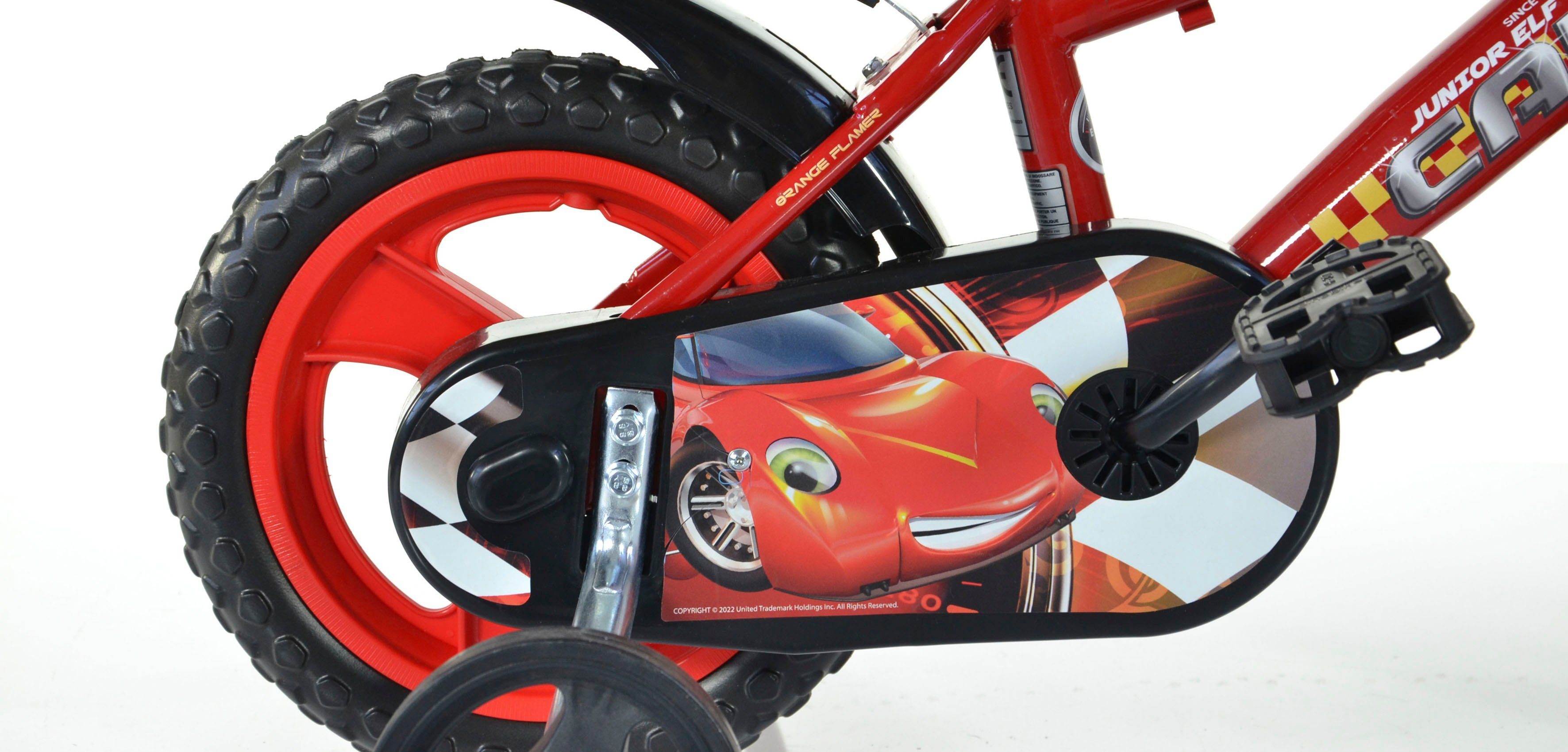 Dino Bikes Kinderfahrrad 12" Cars Kinderfahrrad Jungenfahrrad stabiler Stahl-Rahmen Stützräder, 1 Gang, mit Stützrädern, Trinkflasche und Frontschild