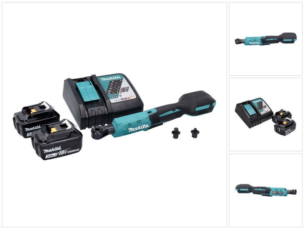 Makita Umschaltknarre DWR 180 RF Akku Ratschenschrauber 18 V 47,5 Nm 1/4" 3/8" + 2x Akku