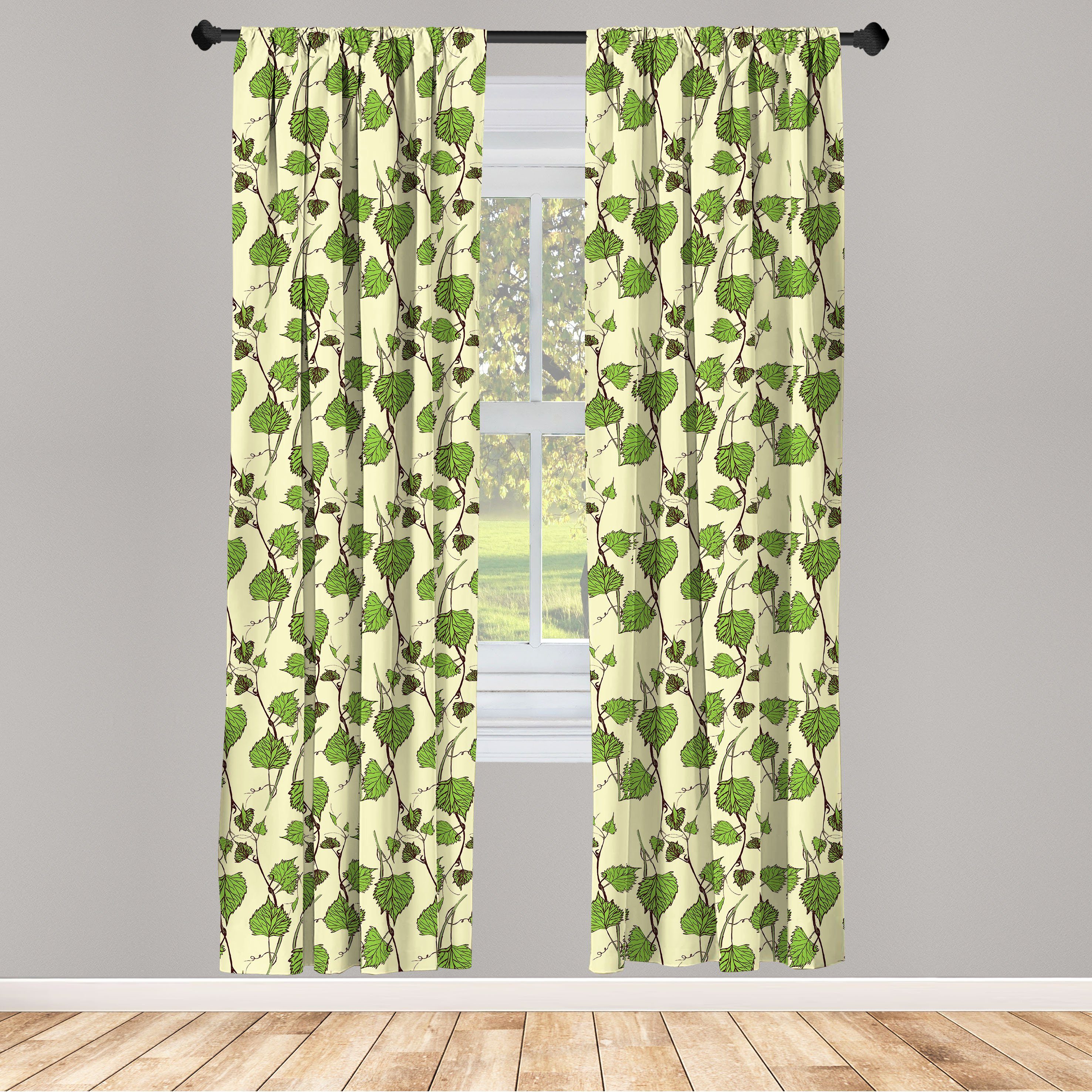 Gardine Vorhang für Wohnzimmer Schlafzimmer Blätter-Muster Grapevine Rebe Dekor, Abakuhaus, Microfaser