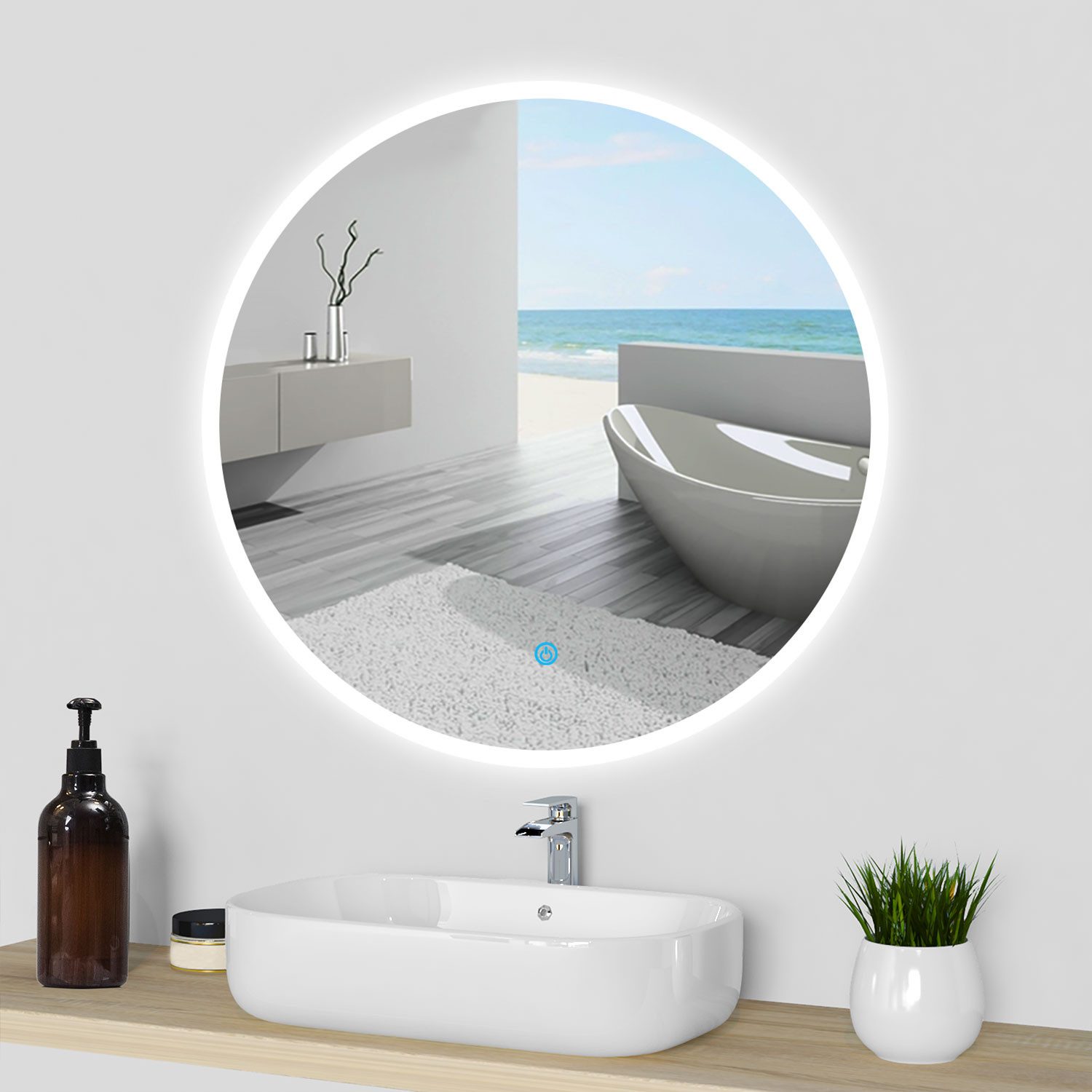 duschspa Badspiegel Rund Badezimmerspiegel Wandspiegel mit LED Beleuchtung Touch, Φ 40/50/60/70/80/90/100 cm runder Spiegel