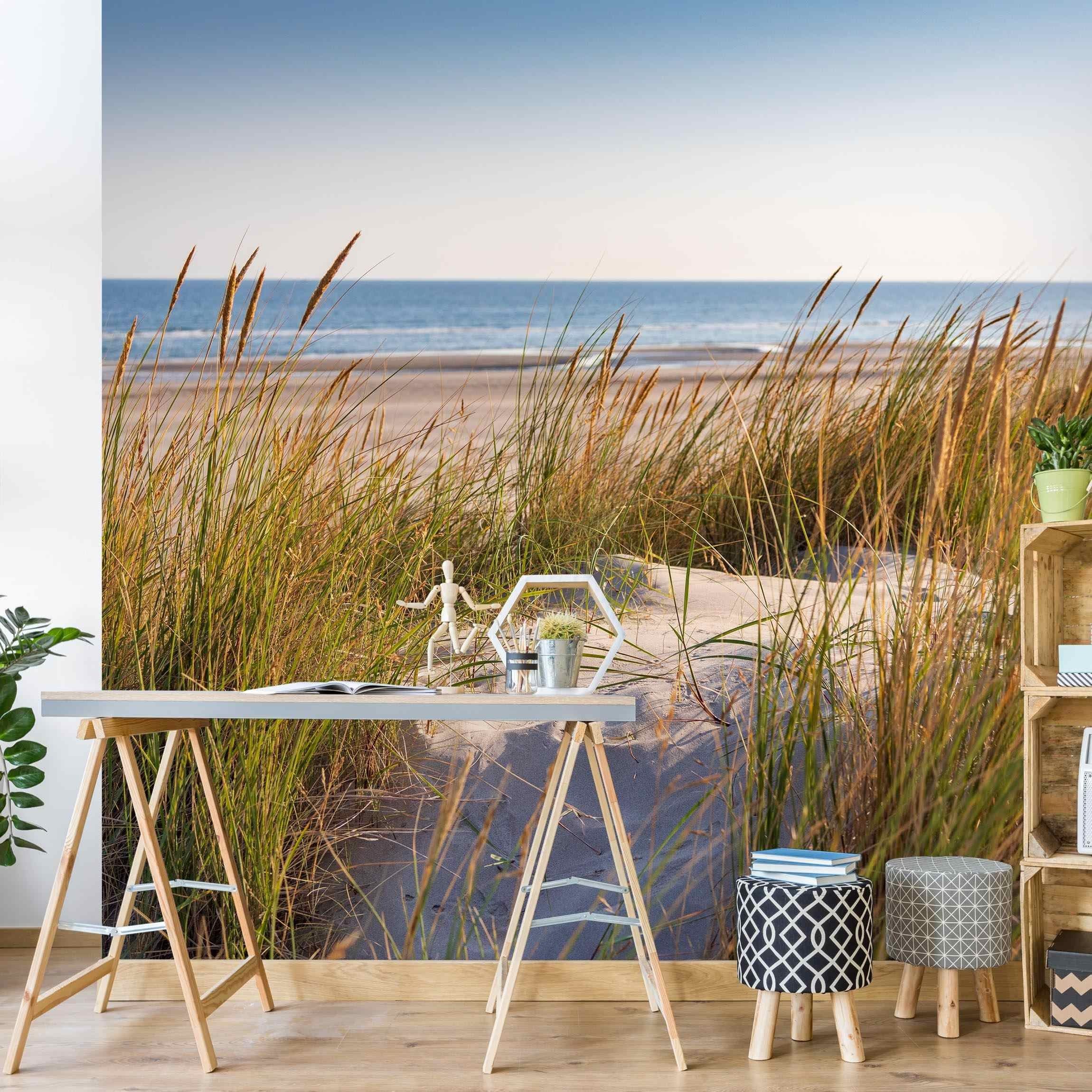 Bilderdepot24 Fototapete Strand & Meer Stranddüne Meer Natur Landschaft Maritim Meerblick, Glatt, Matt, (Vliestapete inkl. Kleister oder selbstklebend), Wohnzimmer Schlafzimmer Küche Flur Motivtapete Vliestapete Wandtapete