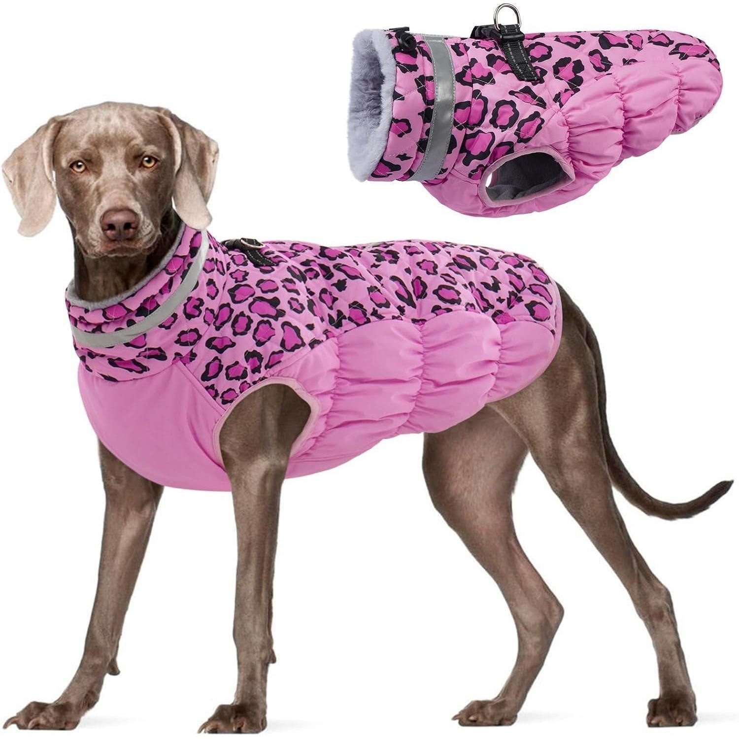 LuxusKollektion Hunde-Halsband Hundejacke große Hunde wasserdicht Fleecefutter XL Rosa Leopard