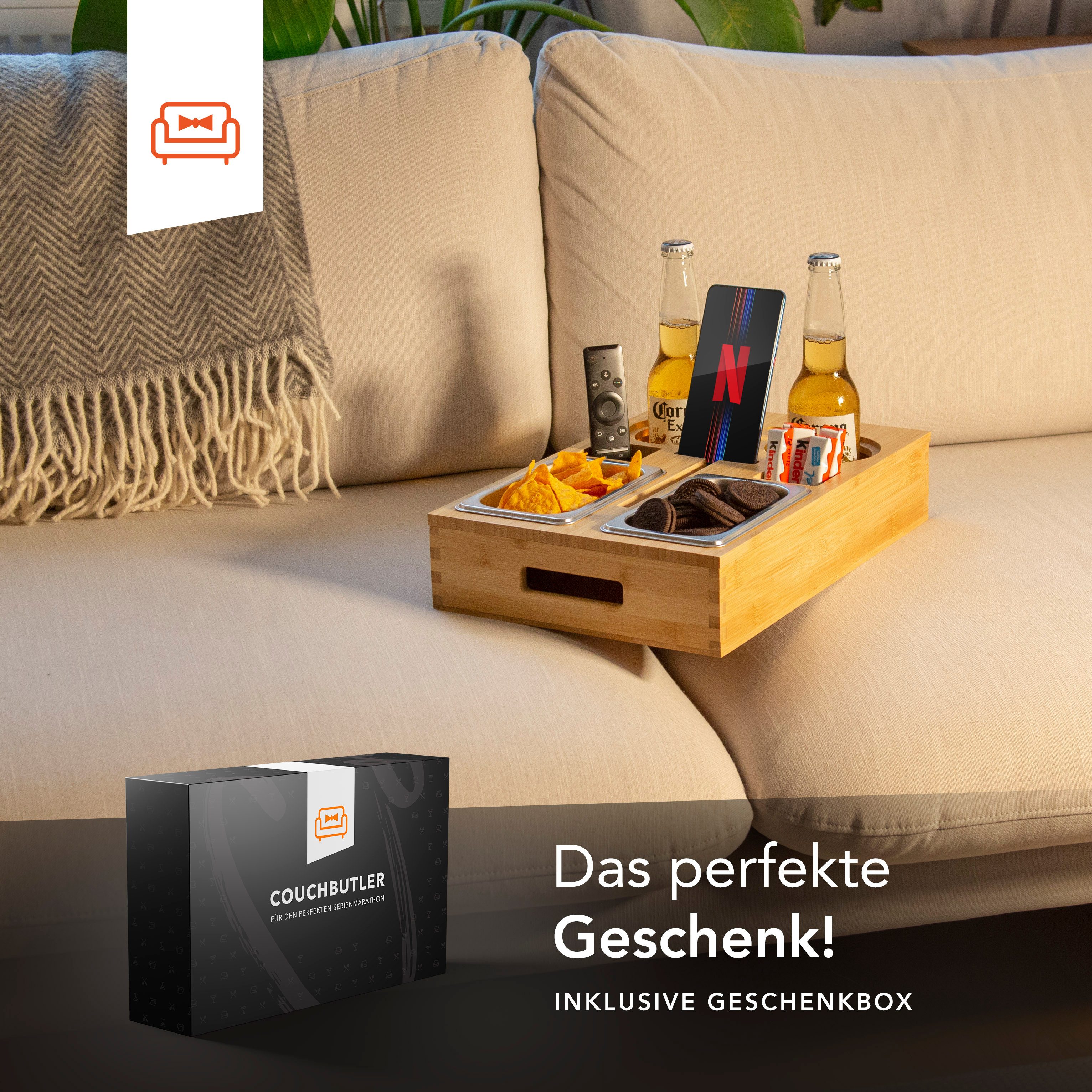 NewHabitat Servierplatte Couchbar Snackbox aus Bambus Personalisierbar inkl. Geschenkbox, Nicht Personalisiert, (Geschenkset, Couchbutler), Perfekt als Geschenk – Bild 2 von 5