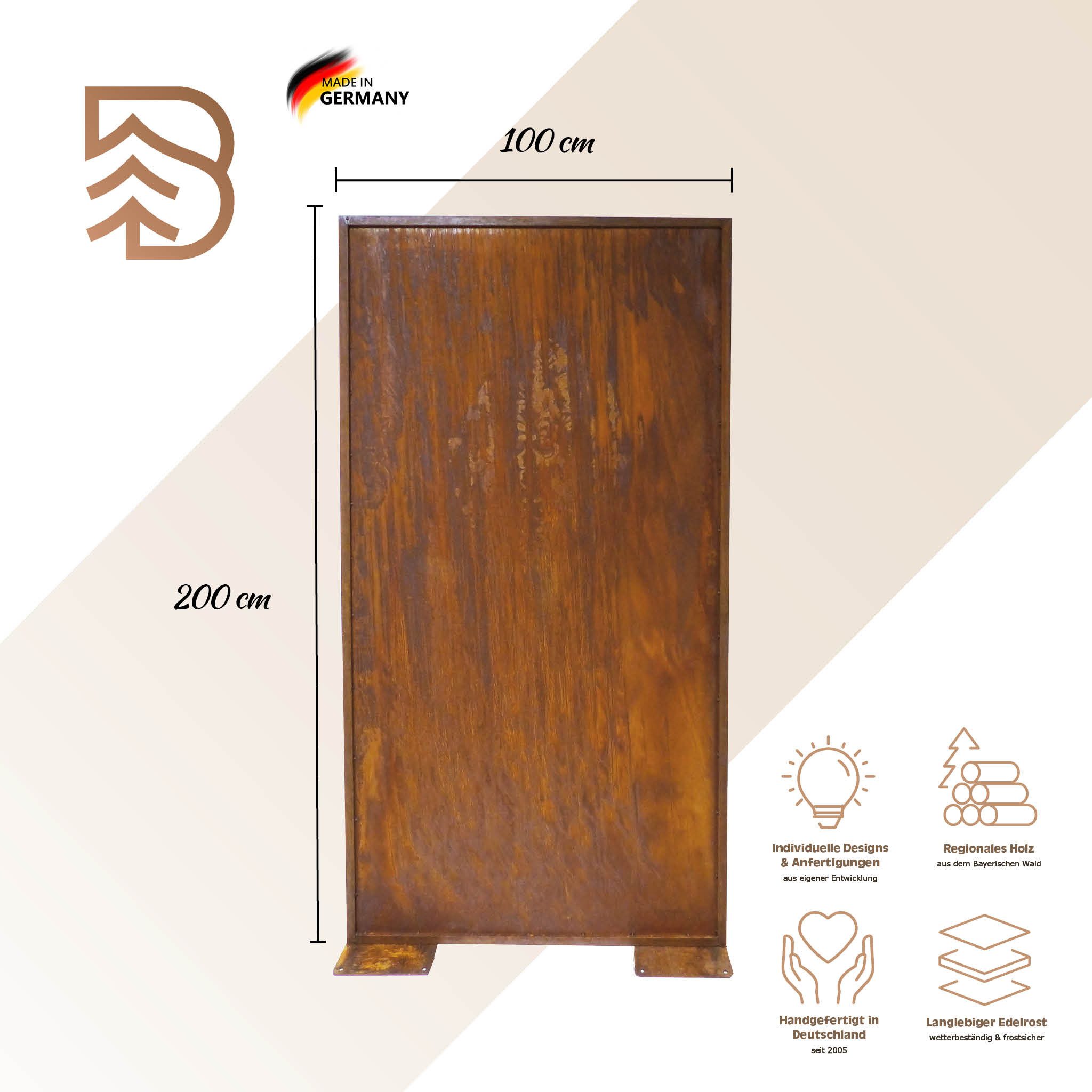 BADEKO Sichtschutzelement Sichtschutz Paravent Lenka 200x100cm aus Edelrost in Cortenstahloptik – Bild 2 von 3