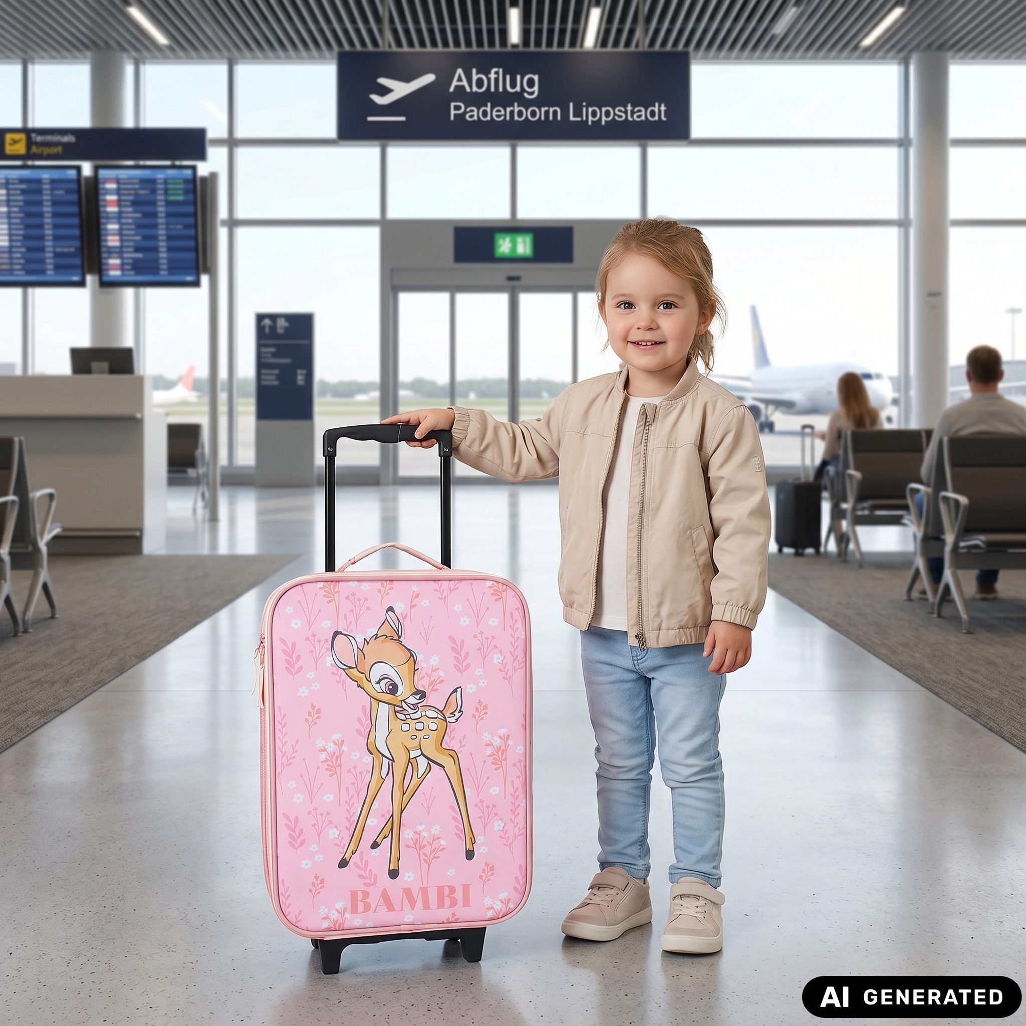 Disney Kinderkoffer Bambi Trolley Koffer Kindertrolley Trolly, nur 1 Kg Leicht, Innenmaße: 40x30x10cm, Außenmaße: 47x31x13cm