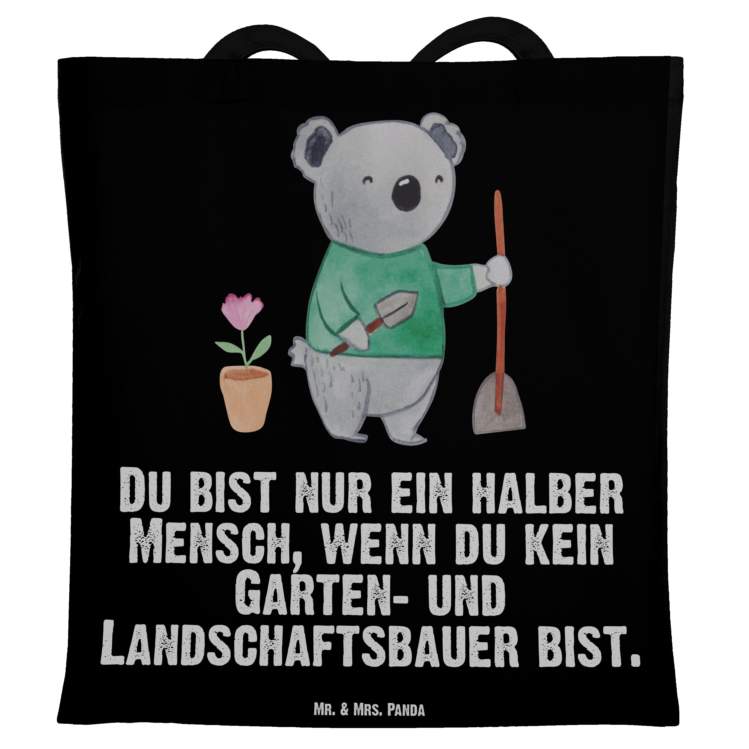 Mr. & Mrs. Panda Tragetasche Garten- und Landschaftsbauer mit Herz - Schwarz - Geschenk, Gärtner, (1-tlg)
