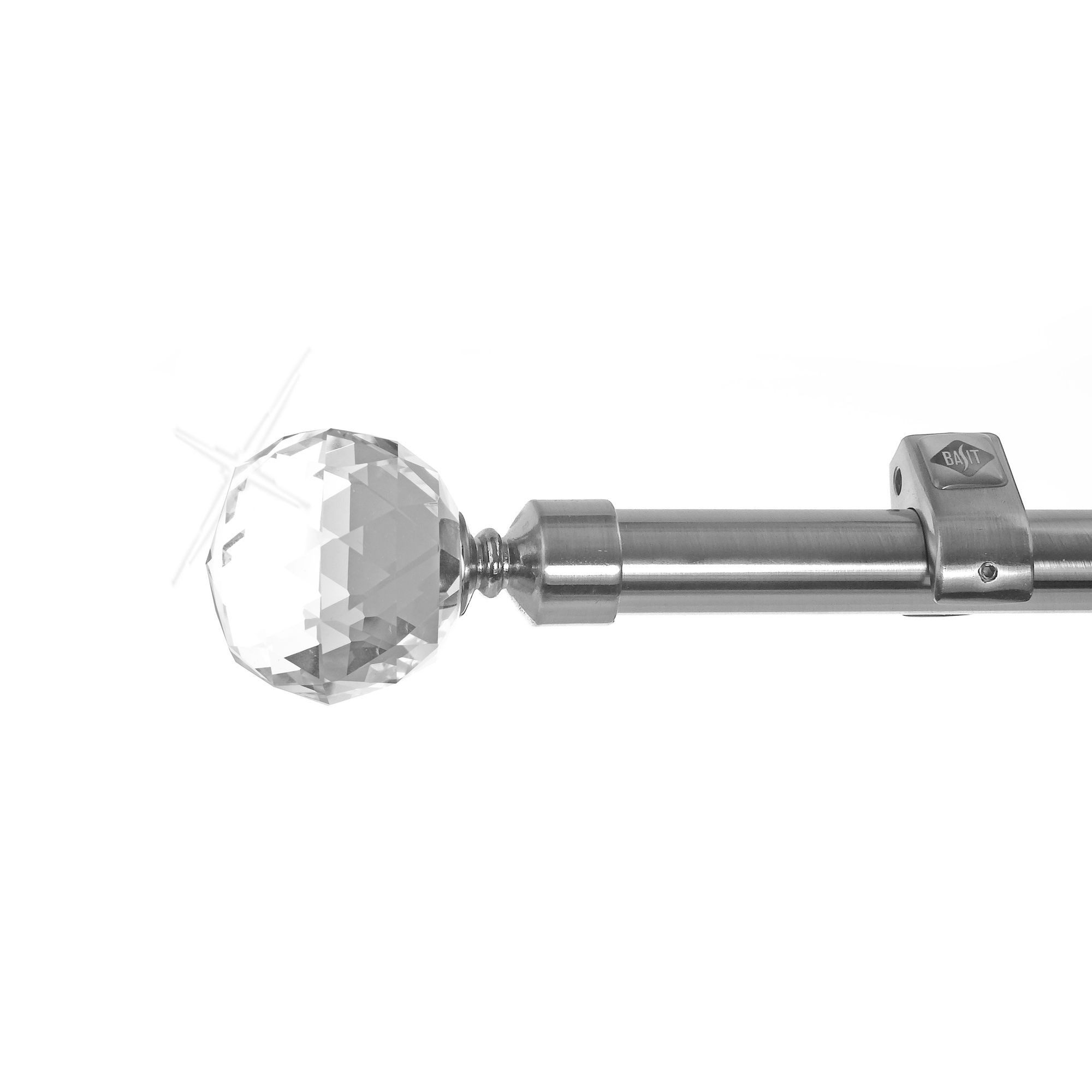 BASIT Gardinenstange Edelstahloptik 20mm mit Wandträgern 120 cm E87, Ø 20 mm, 1-läufig, verschraubt, Metall, D50R 120 cm E87 Kristall Kugel