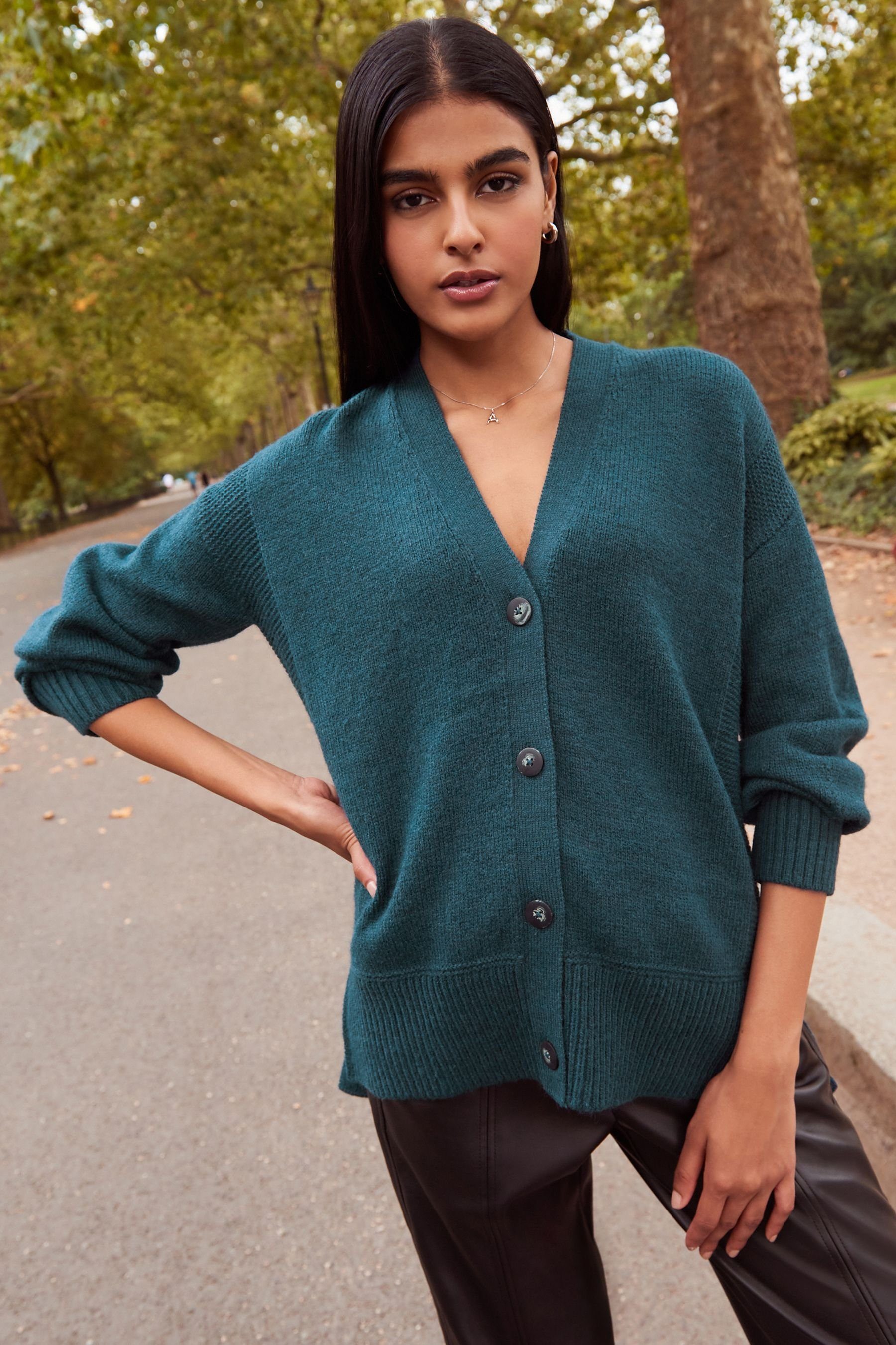 Next Strickjacke Strukturierte Teal (1-tlg) Strickjacke Blue