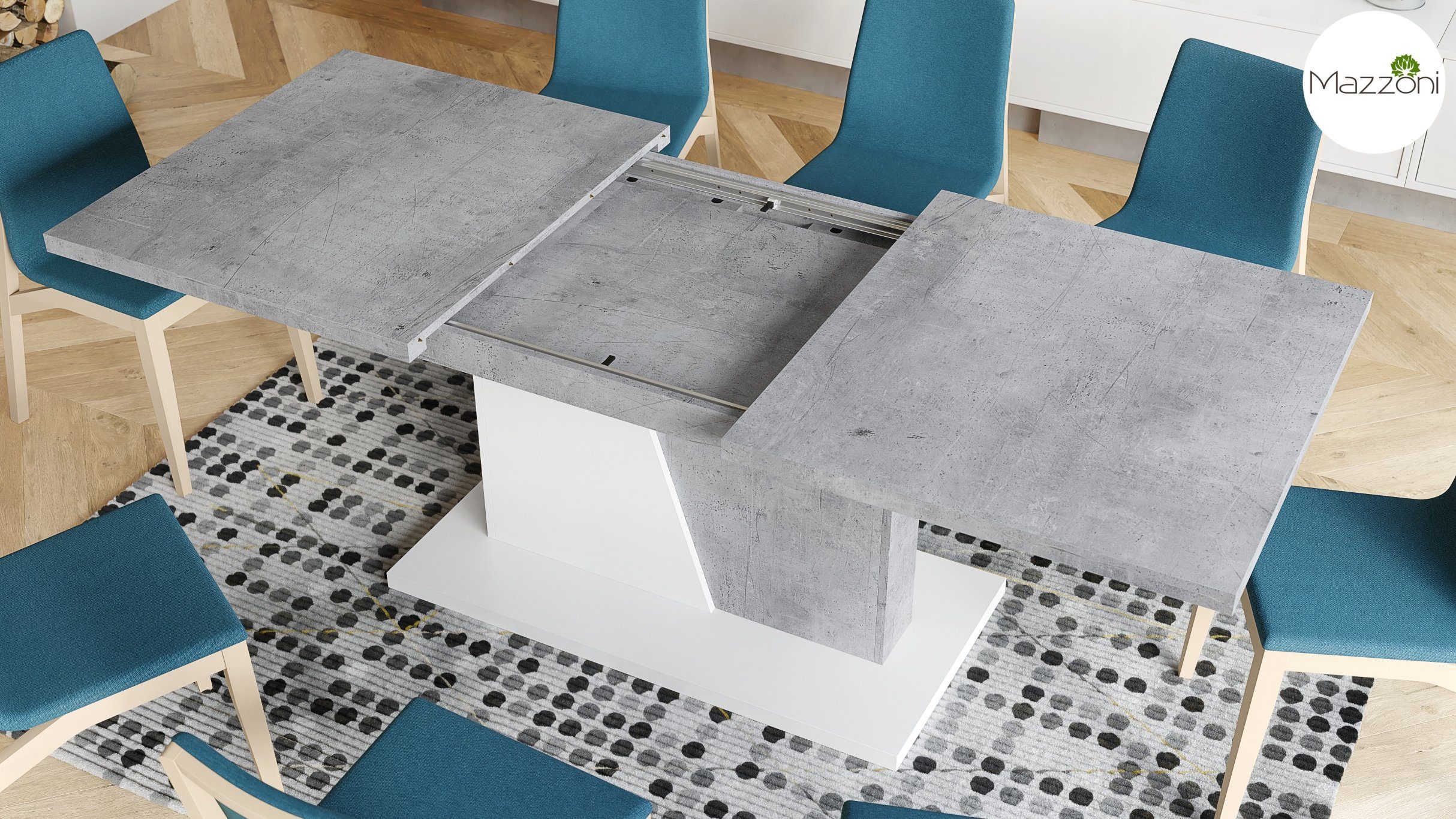 Mazzoni Noble ausziehbar 218 cm bis Esstisch Beton 160 matt Noir Tisch Design Weiß Esstisch /