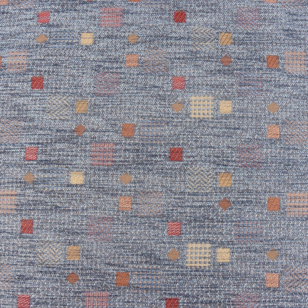 SCHÖNER LEBEN. Stoff Möbelstoff Bezugsstoff Chenille WALSUM Kästchen blau 140cm Breite, made in Germany