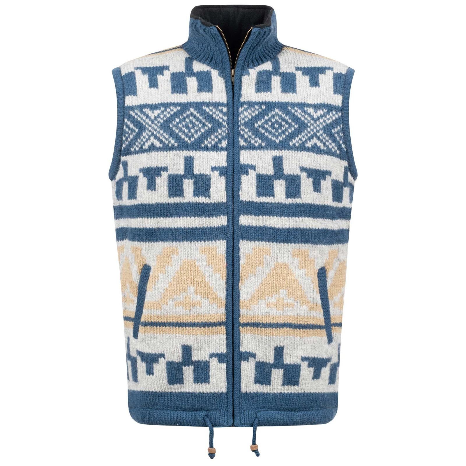 KUNST UND MAGIE Strickweste Gilet Weste Strickweste Wolle Trachtenweste Fleecefutter Aztekenmuster