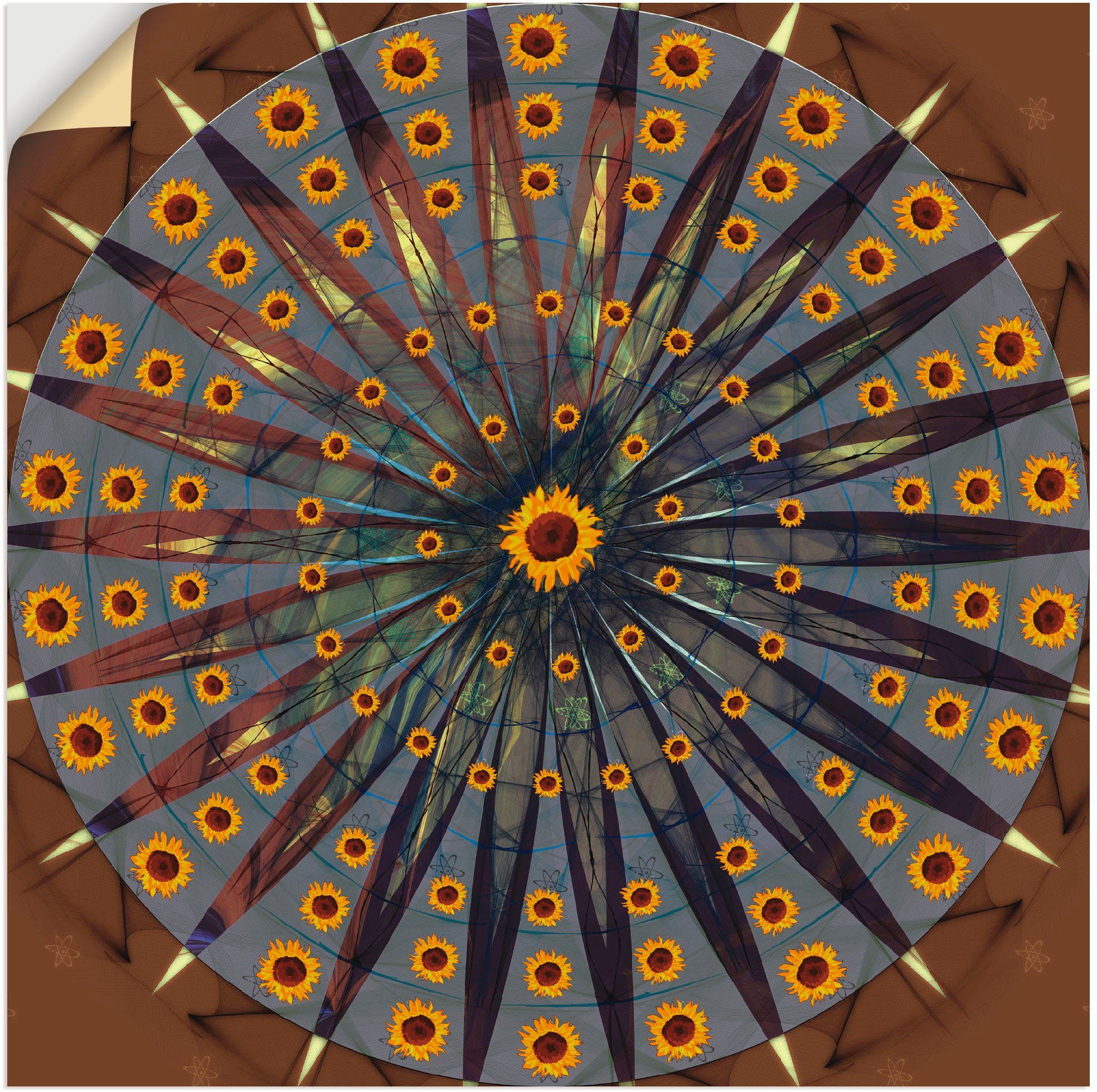 Artland Wandbild Mandala - Sonnenblume, Muster (1 St), als Alubild, Leinwandbild, Wandaufkleber oder Poster in versch. Größen