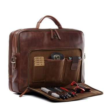 SID & VAIN Laptoptasche SIMON, 15 Zoll Arbeitstasche Lehrertasche Businesstasche Umhängetasche Aktentasche Ledertasche XL echt Leder braun