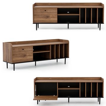 Lomadox Wohnwand VAREDO-132, (5-St), im Retro Look in Eiche Nb. inkl. Couchtisch und Sideboard