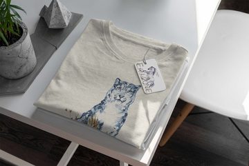 Sinus Art T-Shirt Herren Shirt 100% gekämmte Bio-Baumwolle T-Shirt Aquarell Schneeleopard Motiv Nachhaltig Ökomode au (1-tlg)