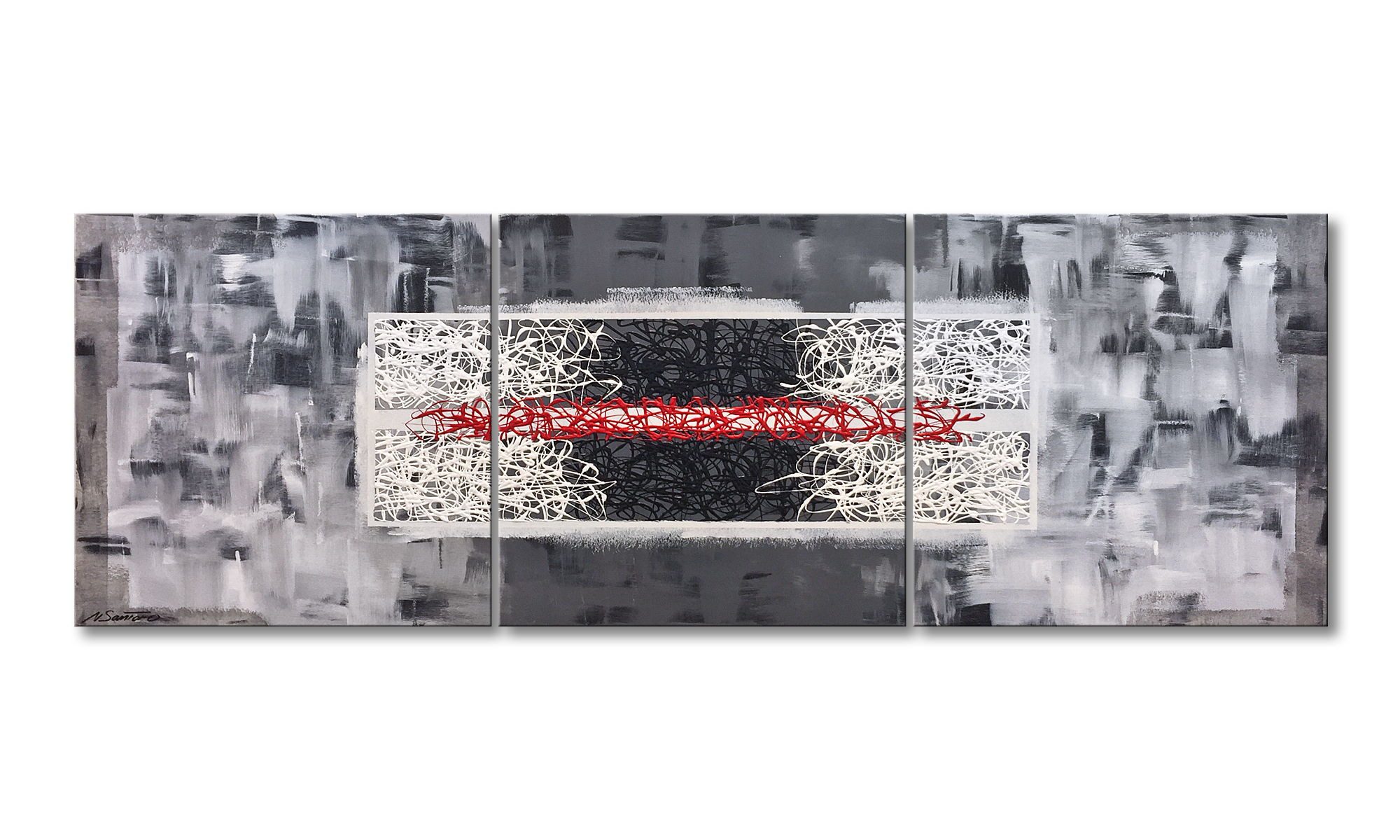 WandbilderXXL XXL-Wandbild Focused Opposites 210 x 70 cm, Abstraktes Gemälde, handgemaltes Unikat