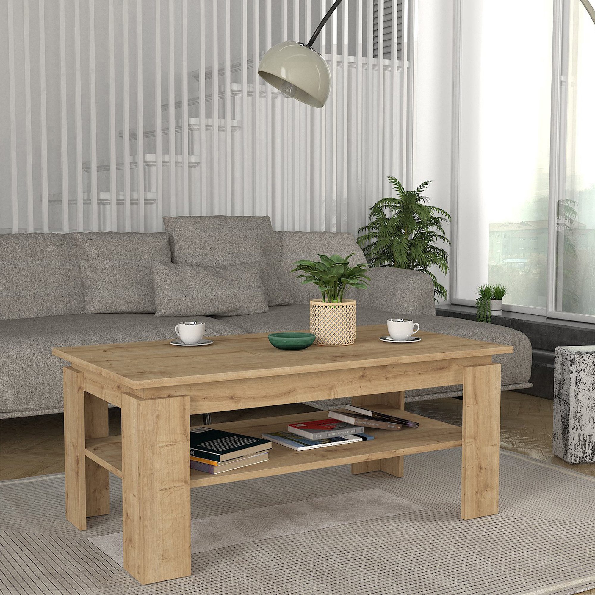 en.casa Couchtisch, »Krirdfjos« mit 1 Ablage 110 x 60 x 47 cm Saphir-Eiche günstig online kaufen