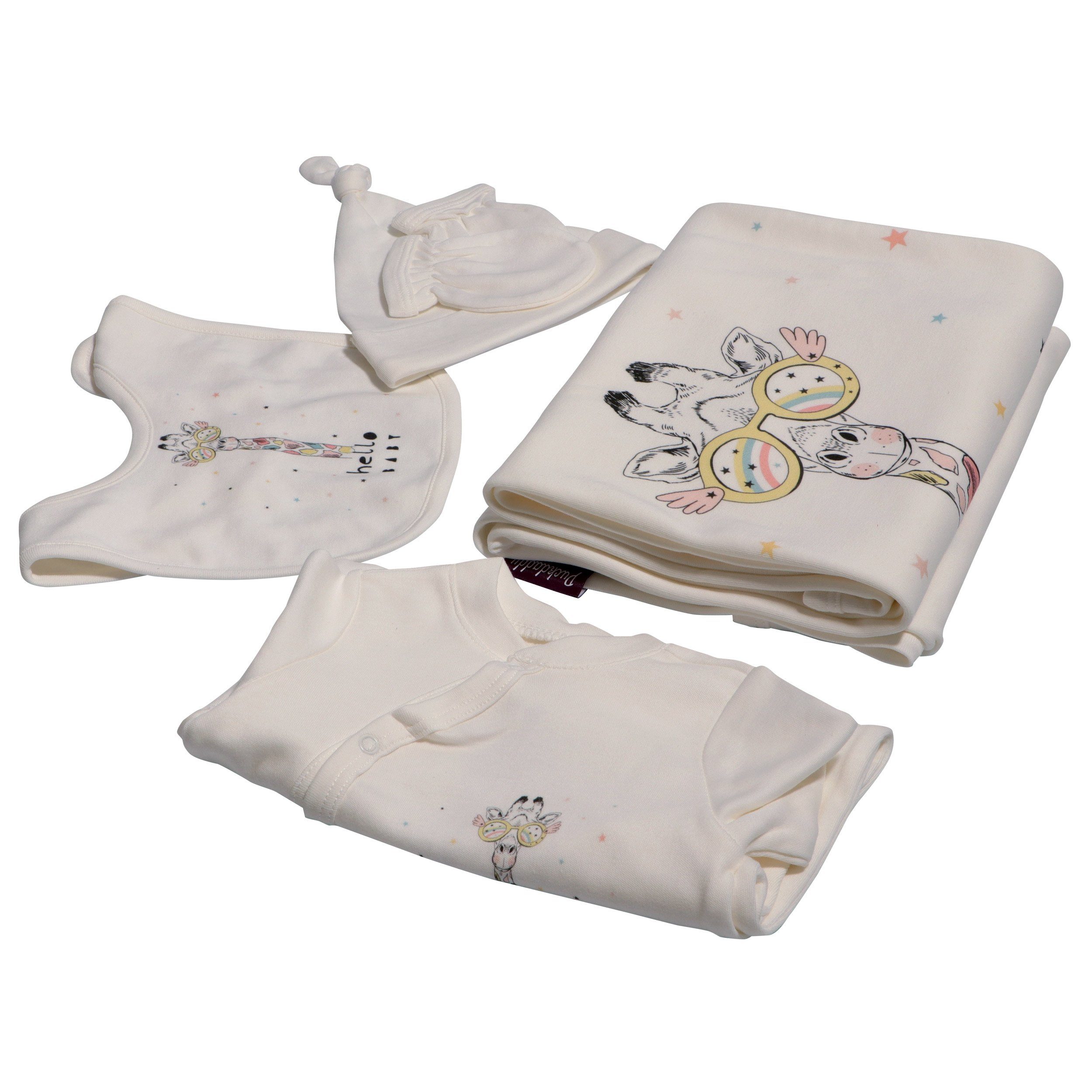 Babydecke Neugeborenen-Set, 5-teilig Gr. 62 im Giraffen-Design
