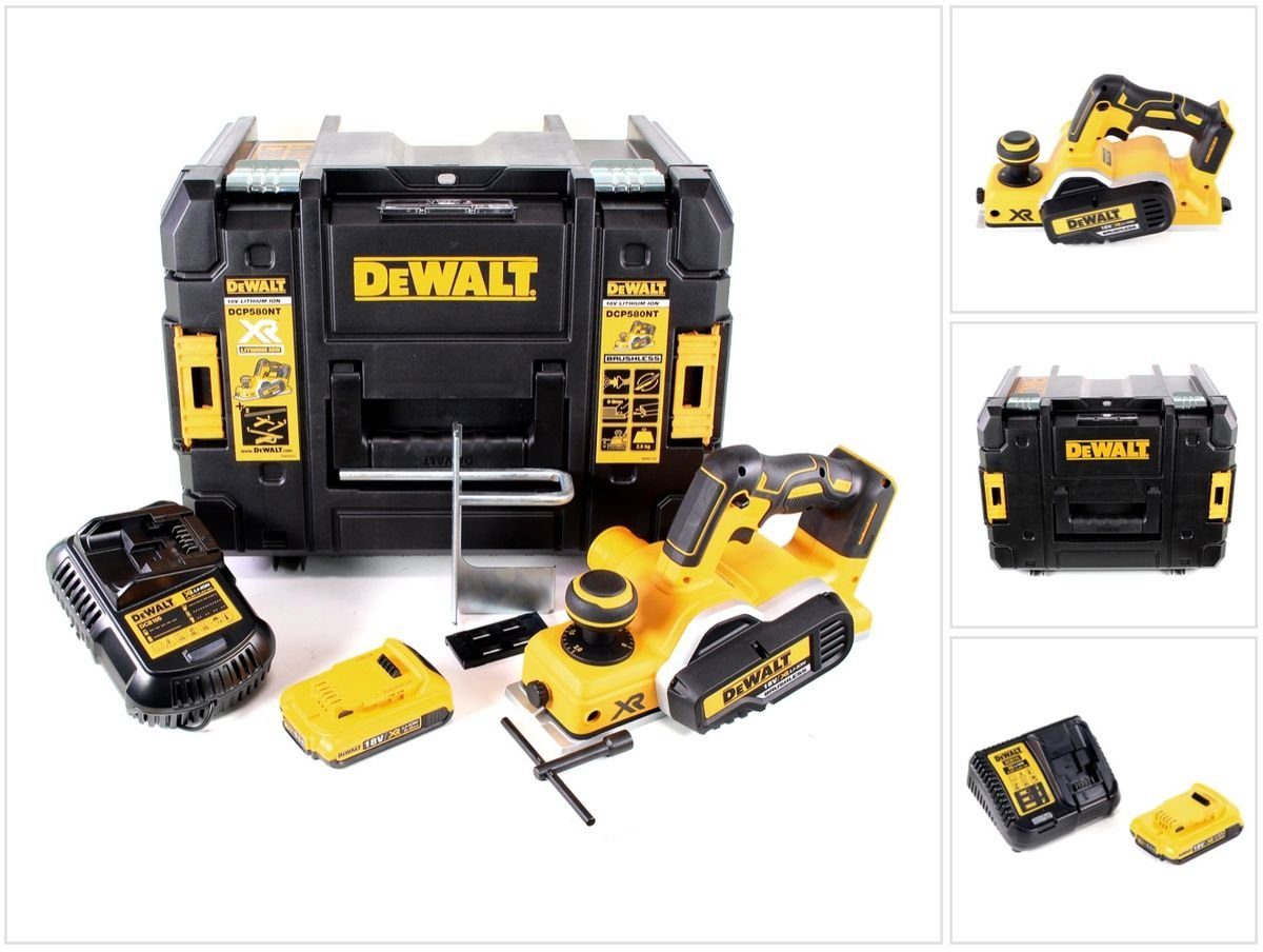 DeWalt Elektrohobel DCP 580 D1 Akku Hobel 18V 82mm + 1x Akku 2,0Ah + Ladegerät + TSTAK