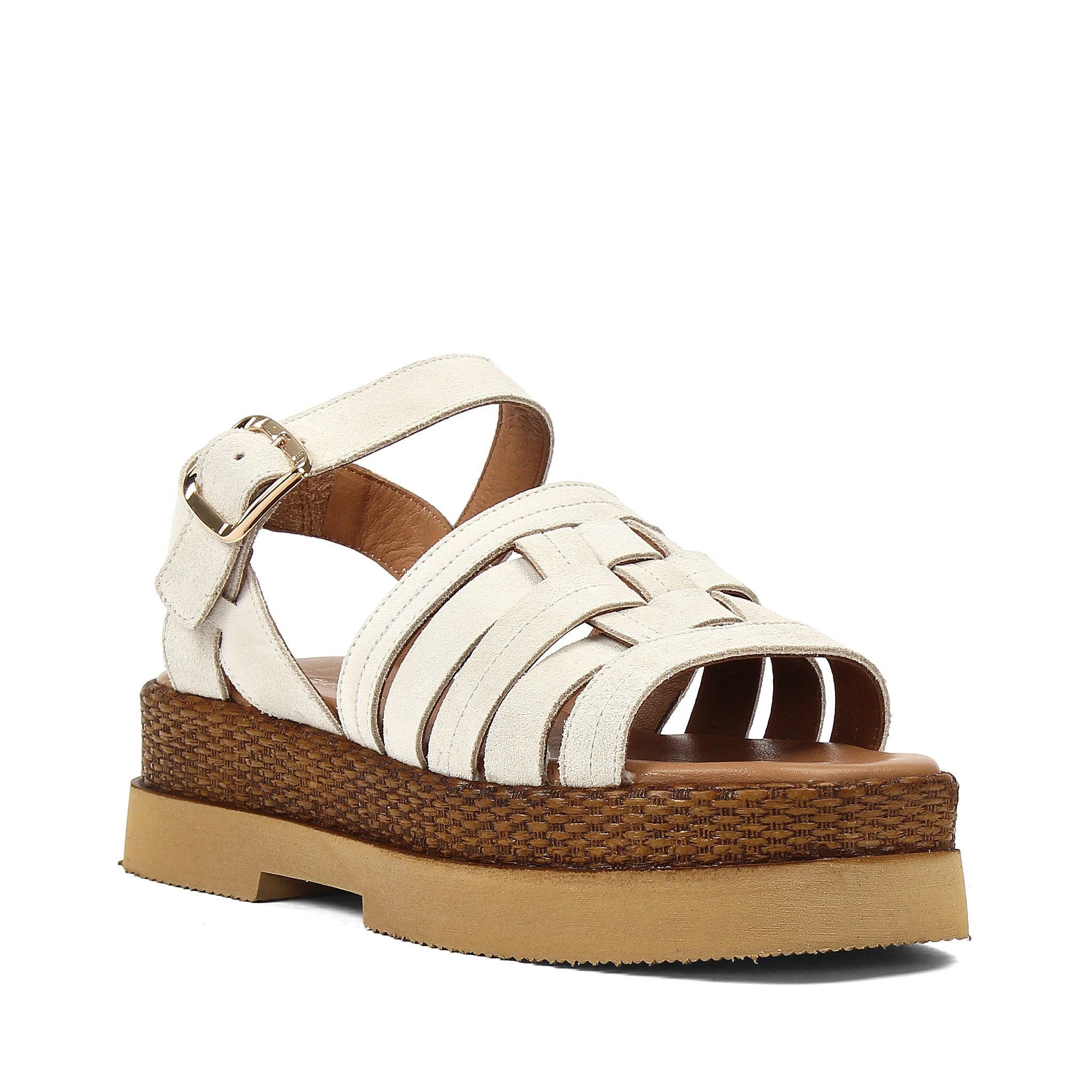 Celal Gültekin Espadrilles Plateau Keilabsatz Boho Knöchelriemen Damen Plateausandaletten Veloursleder, Espadrille-Keilsohle & Echtleder-Futter, Beige, 39