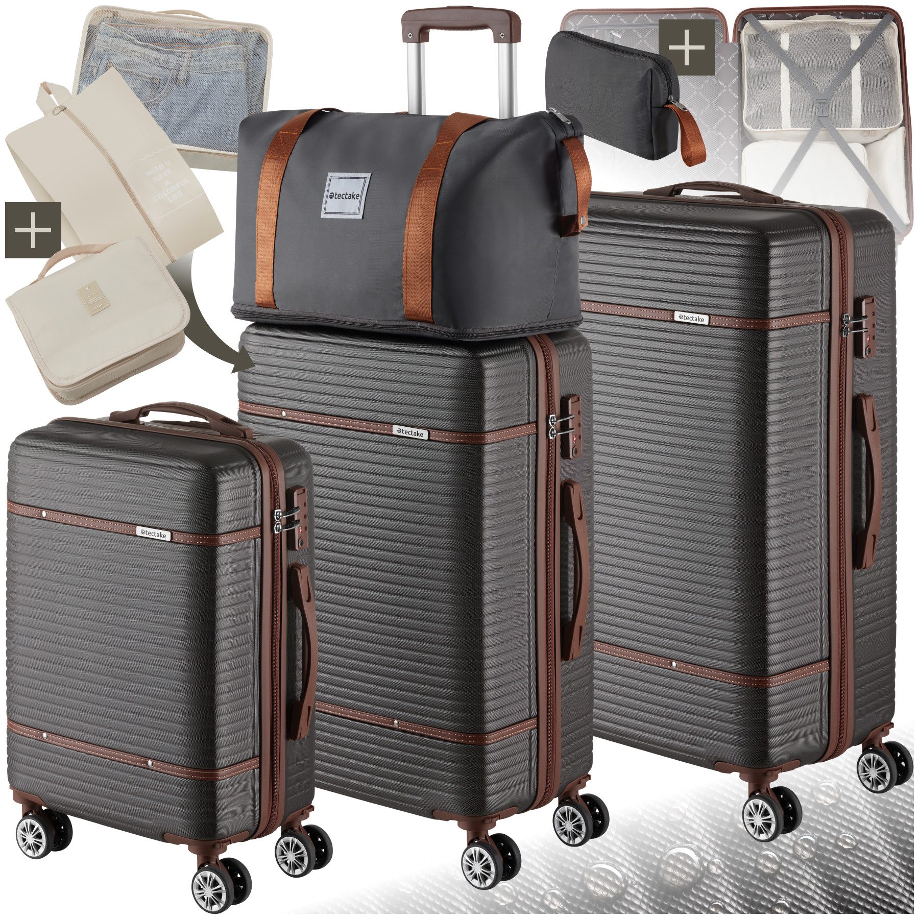 tectake Trolley Reisekofferset, 4 Rollen, 13-teilig, Hartschalen aus robust günstig online kaufen