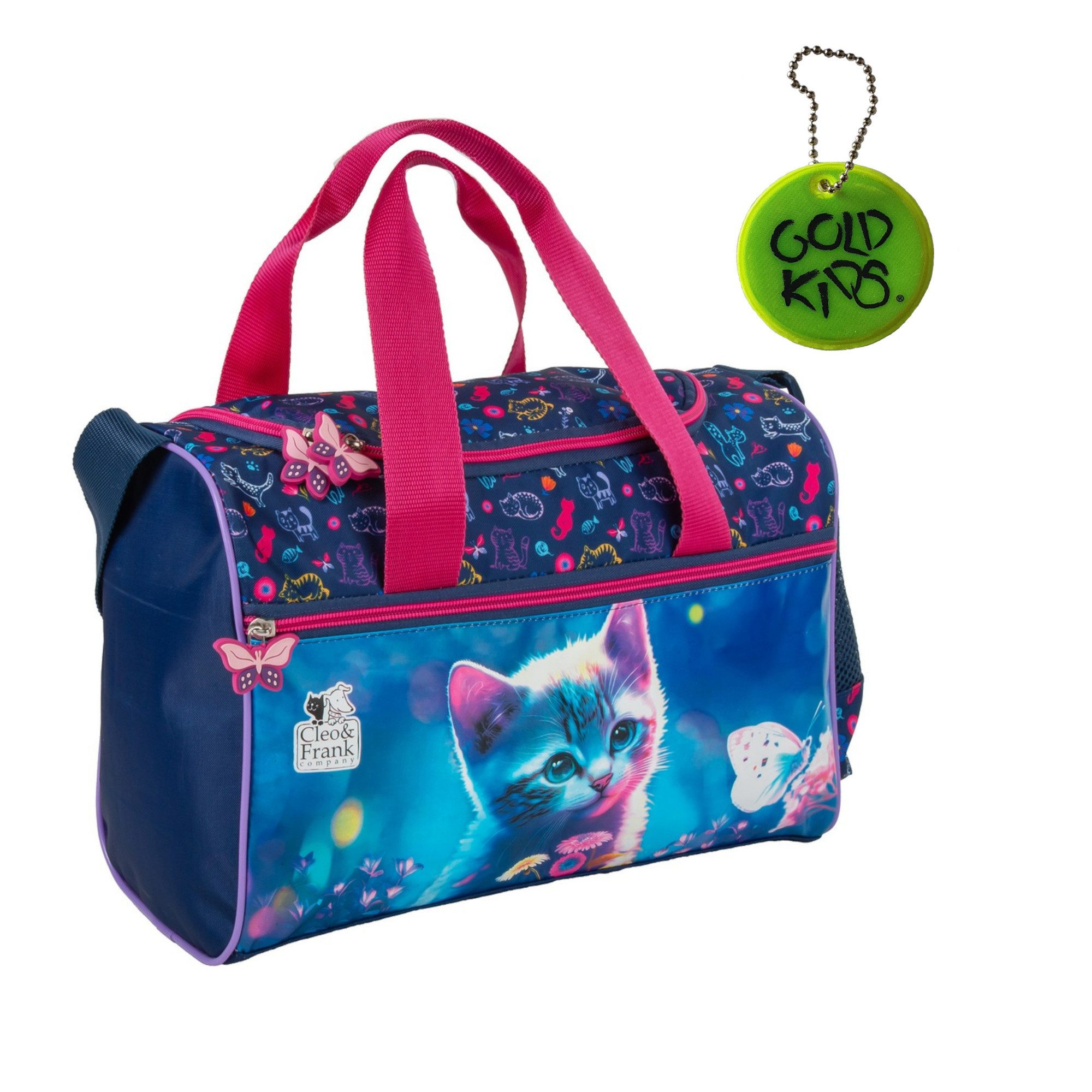 GOLDKIDS Sporttasche Kinder für Mädchen & Jungen - Umhängetasche mit Katze Motiv - (Schwimmtasche mit, 1-tlg., verstärktem Boden), - Trainingstasche 40 cm x 23 cm x 14 cm