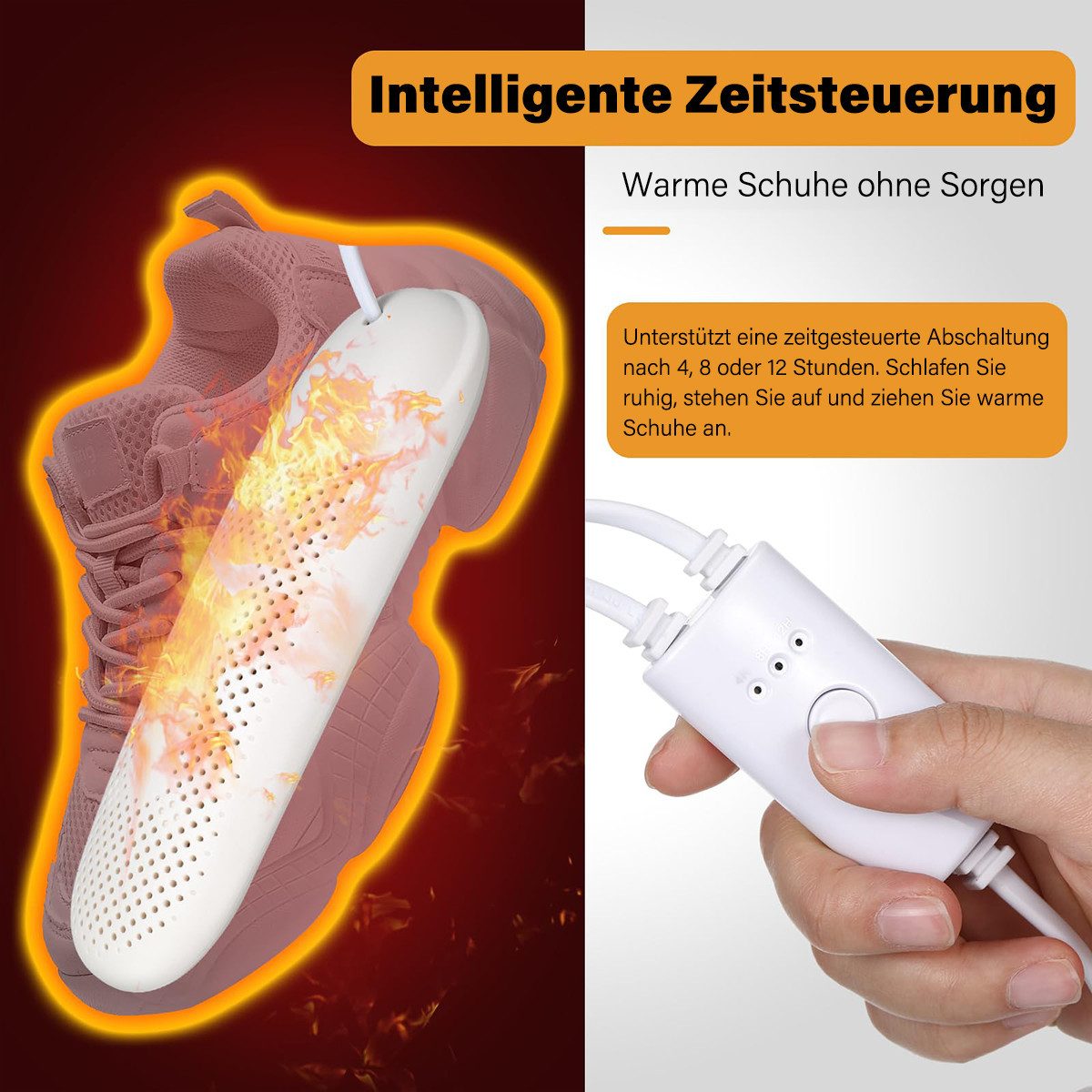 MOPUEA Schuhtrockner Elektrischer Schuhtrockner UV geruchsentfernend Tragbarer+3 Modi Timer, Flammhemmend, 360° Wärmeverteilung, 3 Timer-Modi, tragbar