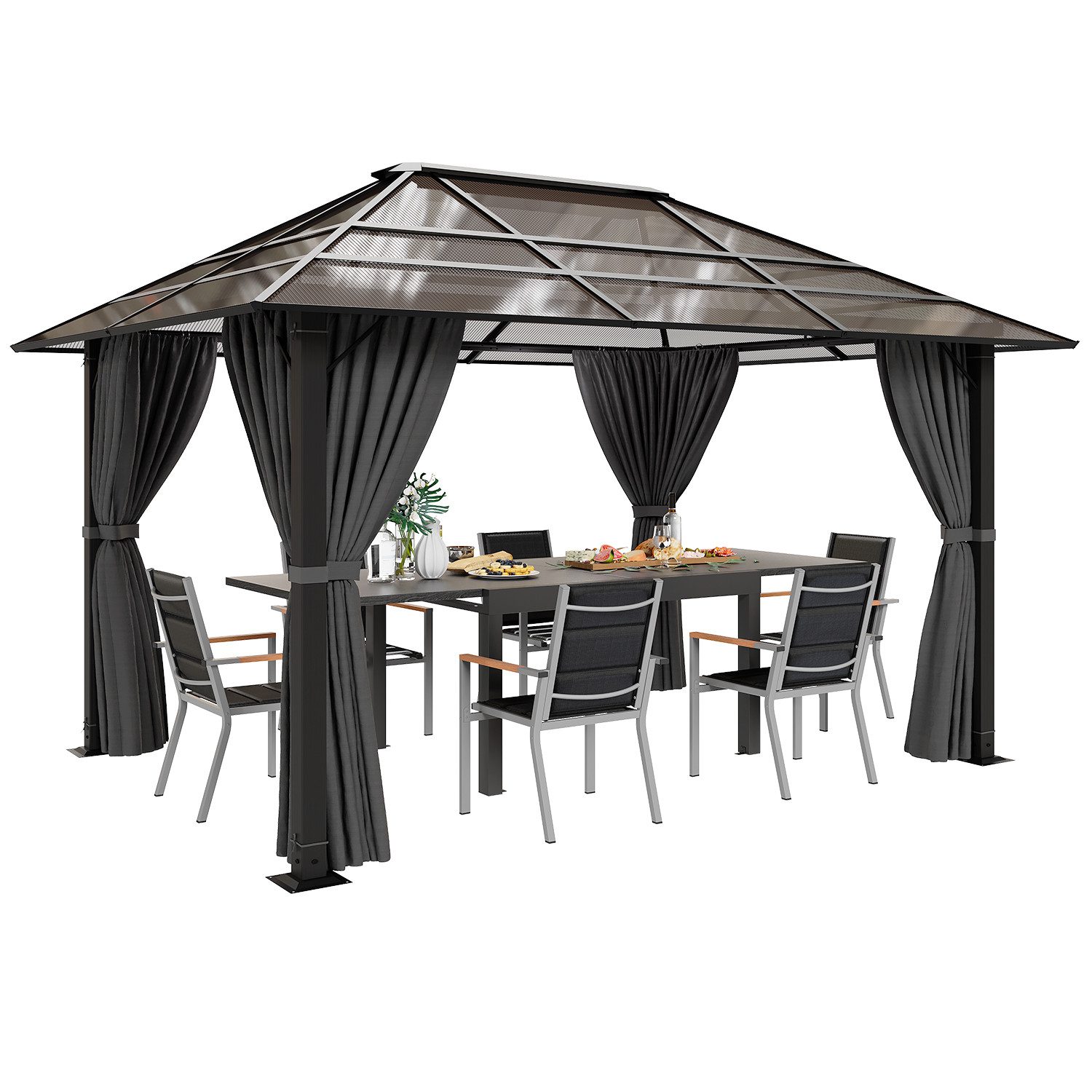 HOMALL Pavillon 300x300/300x400cm Gartenpavillon Verdickter Aluminium-Pavillon, mit 4 Seitenteilen, (Mit 4 Seitenteilen 180G extra dickes Polyestergewebe Wasserdicht, rostfrei und UV-beständig), 20 Stück 6 mm Hohlkammer-PC-Platten für die oberste Schicht