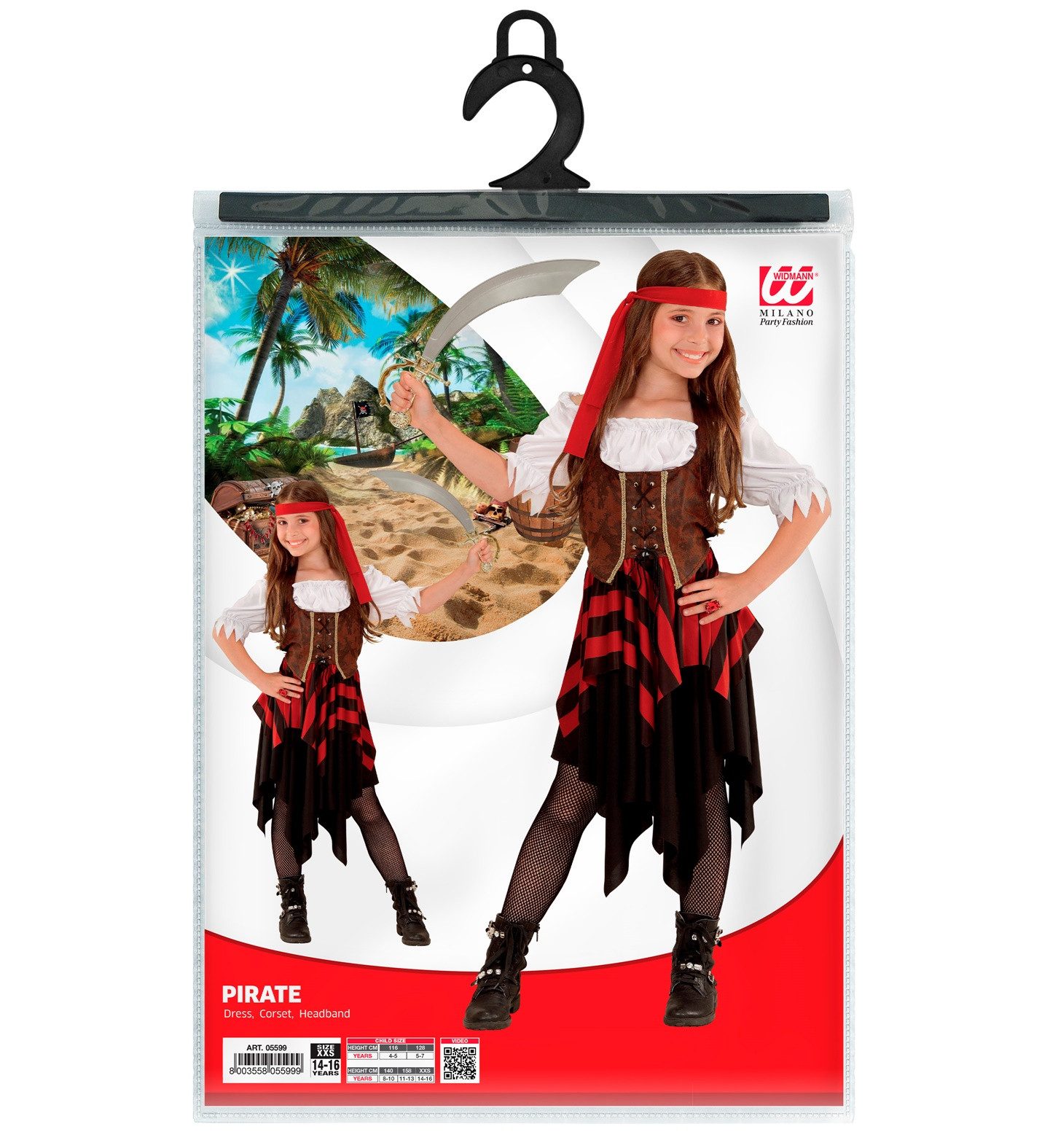 Widmann S.r.l. Piraten-Kostüm Piratin Kostüm für Mädchen, Kleid, Korsett, Kopf