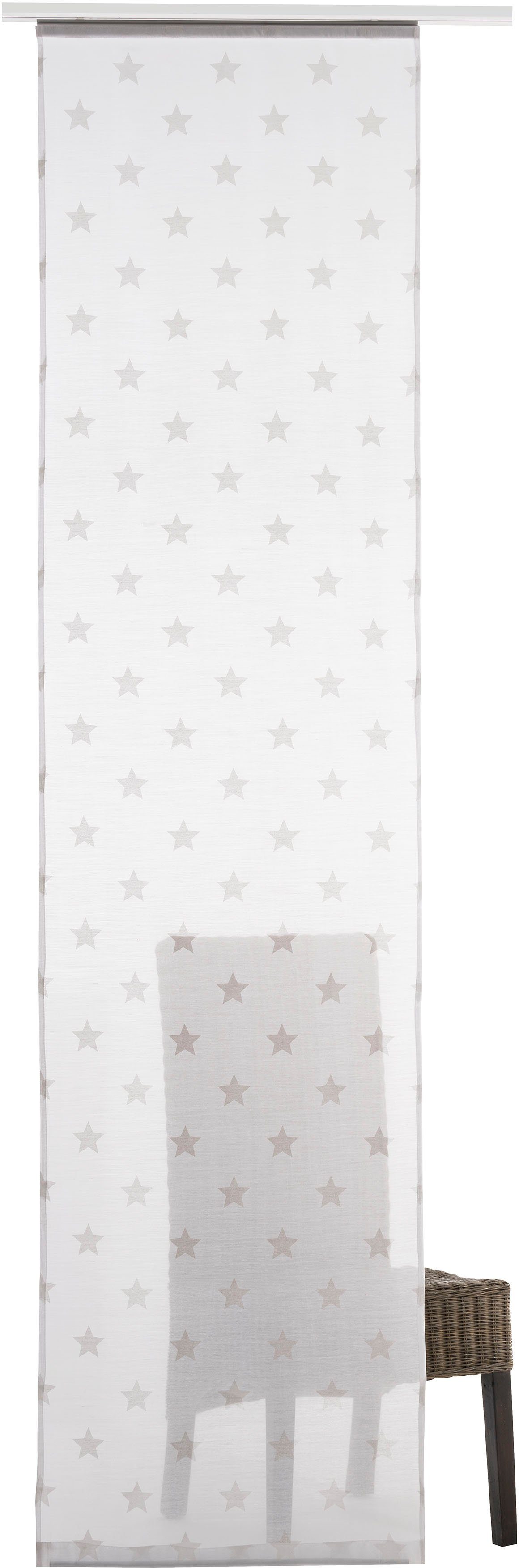 Schiebegardine Stars Allover 00 weiß, ELBERSDRUCKE, Klettband (1 St),  transparent, Voile