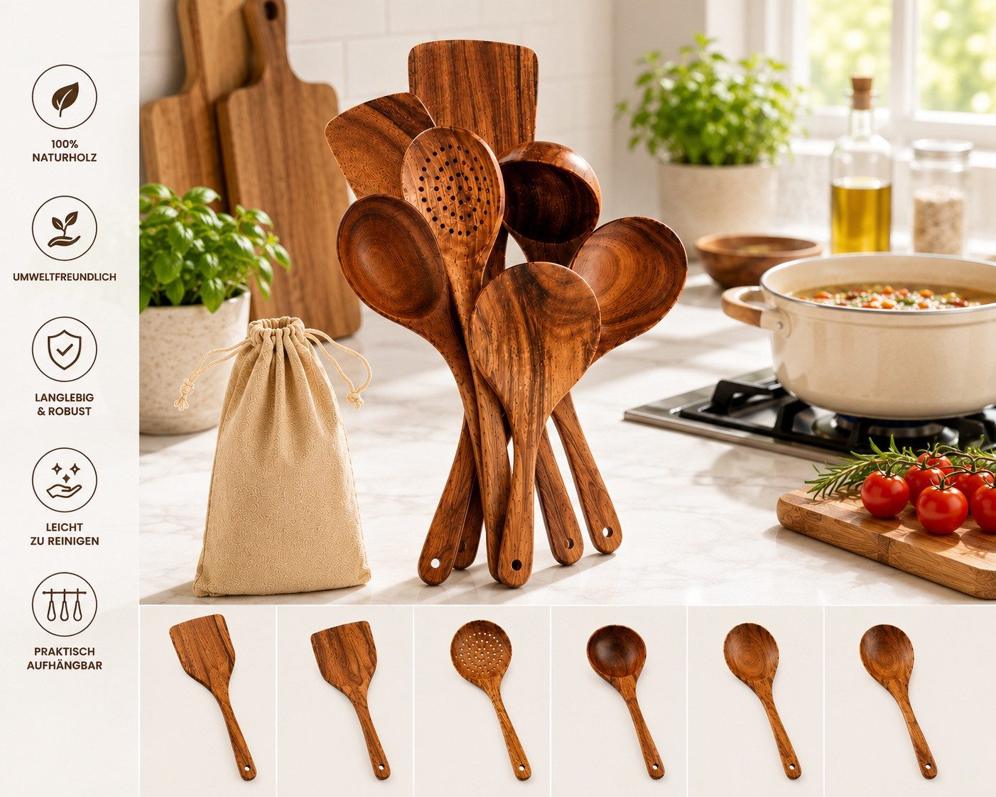 Faizee Möbel Kochbesteck-Set Holz-Kochbesteck-Set: 6-teiliges Set für alle Ihre Kochbedürfnisse (6-tlg)