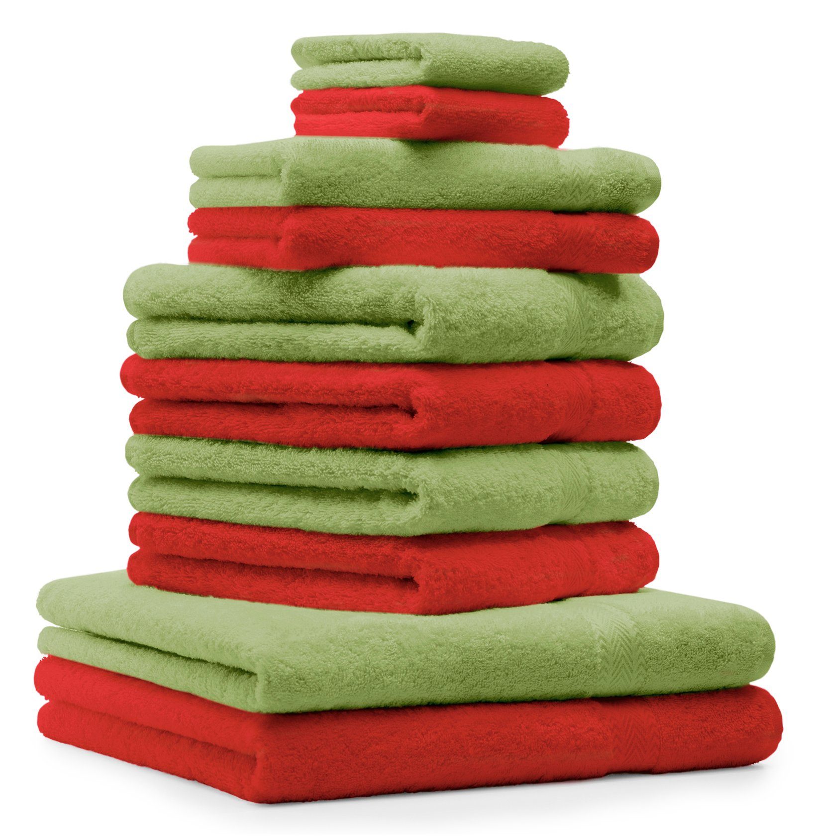 Betz Handtuch Set 10-TLG. Handtuch-Set Premium 100% Baumwolle 2 Duschtücher 4 Handtücher 2 Gästetücher 2 Waschhandschuhe Farbe rot und apfelgrün, 100% Baumwolle, (10-tlg)